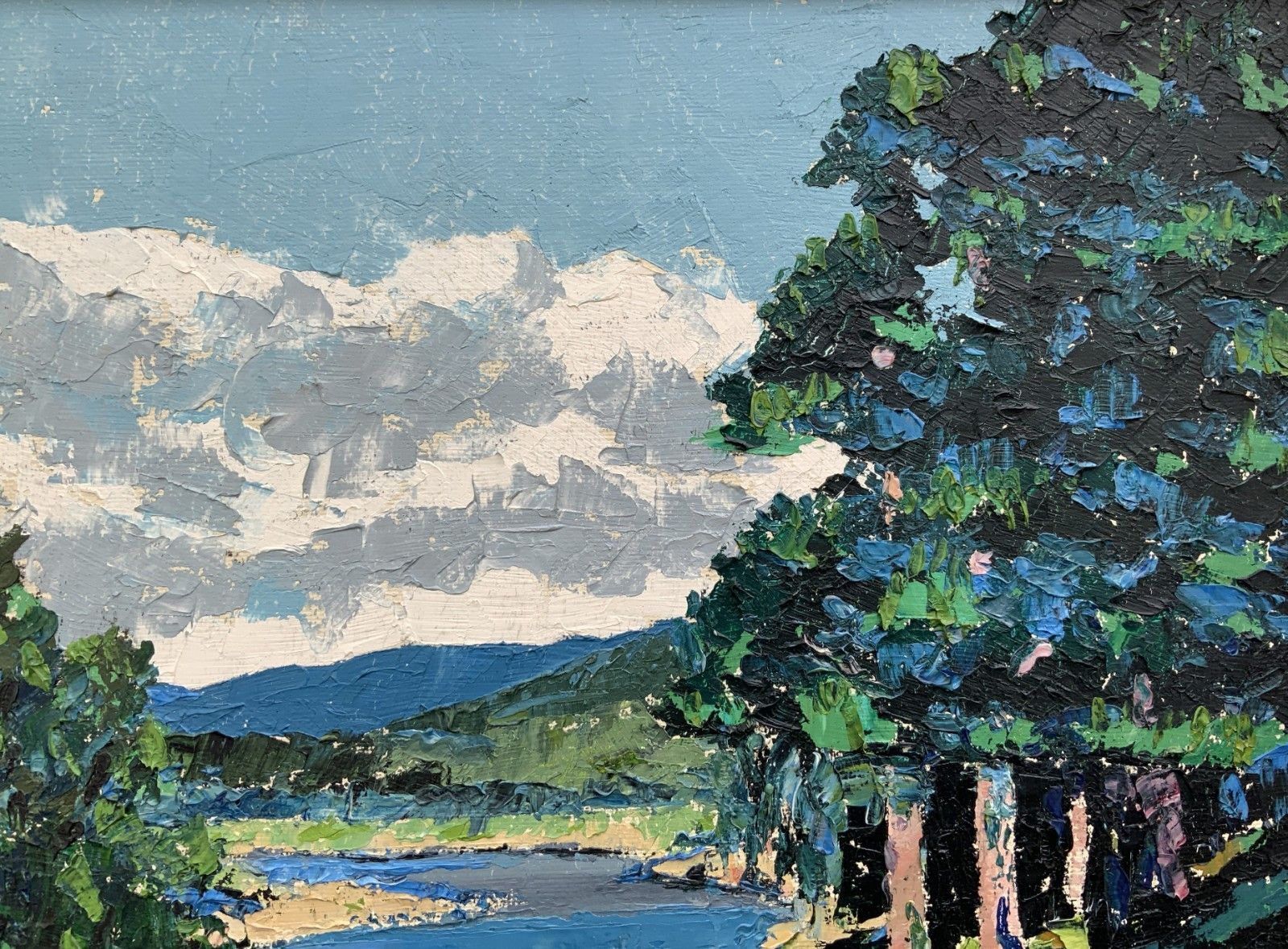 Art Scottish Impressionist Impasto Oil Painting River Landscape Mid Century photo