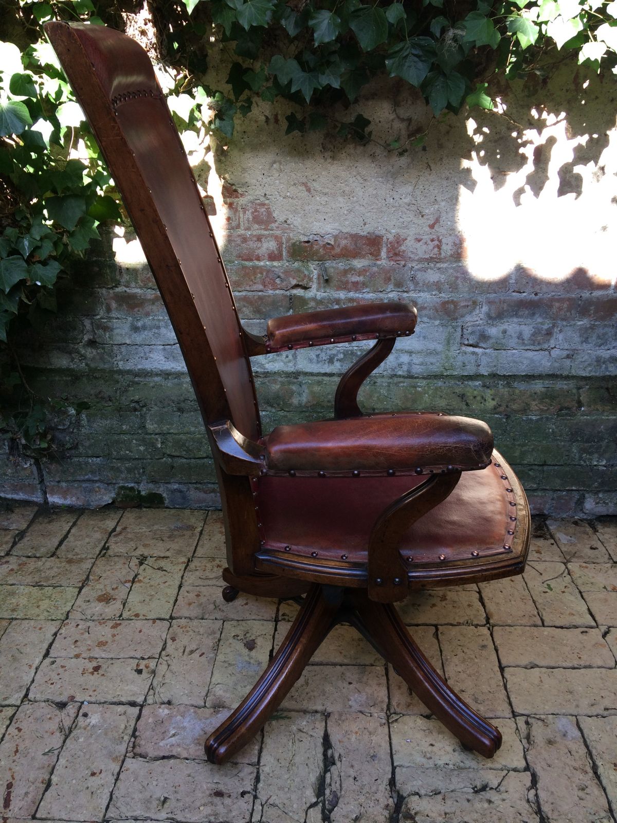 Edwardian Walnut  And Leather Desk Chair By W Angus And Co London. photo 720.0