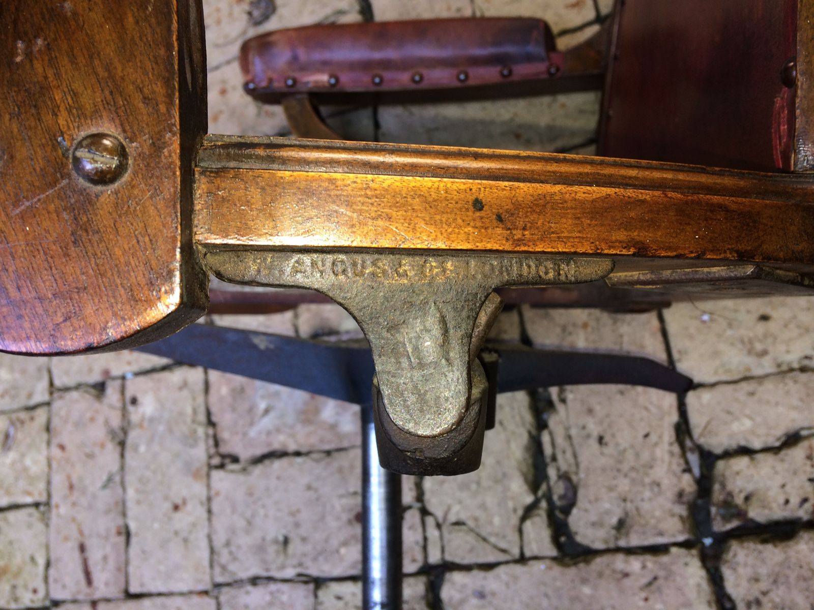 photo for sale Edwardian Walnut  And Leather Desk Chair By W Angus And Co London.