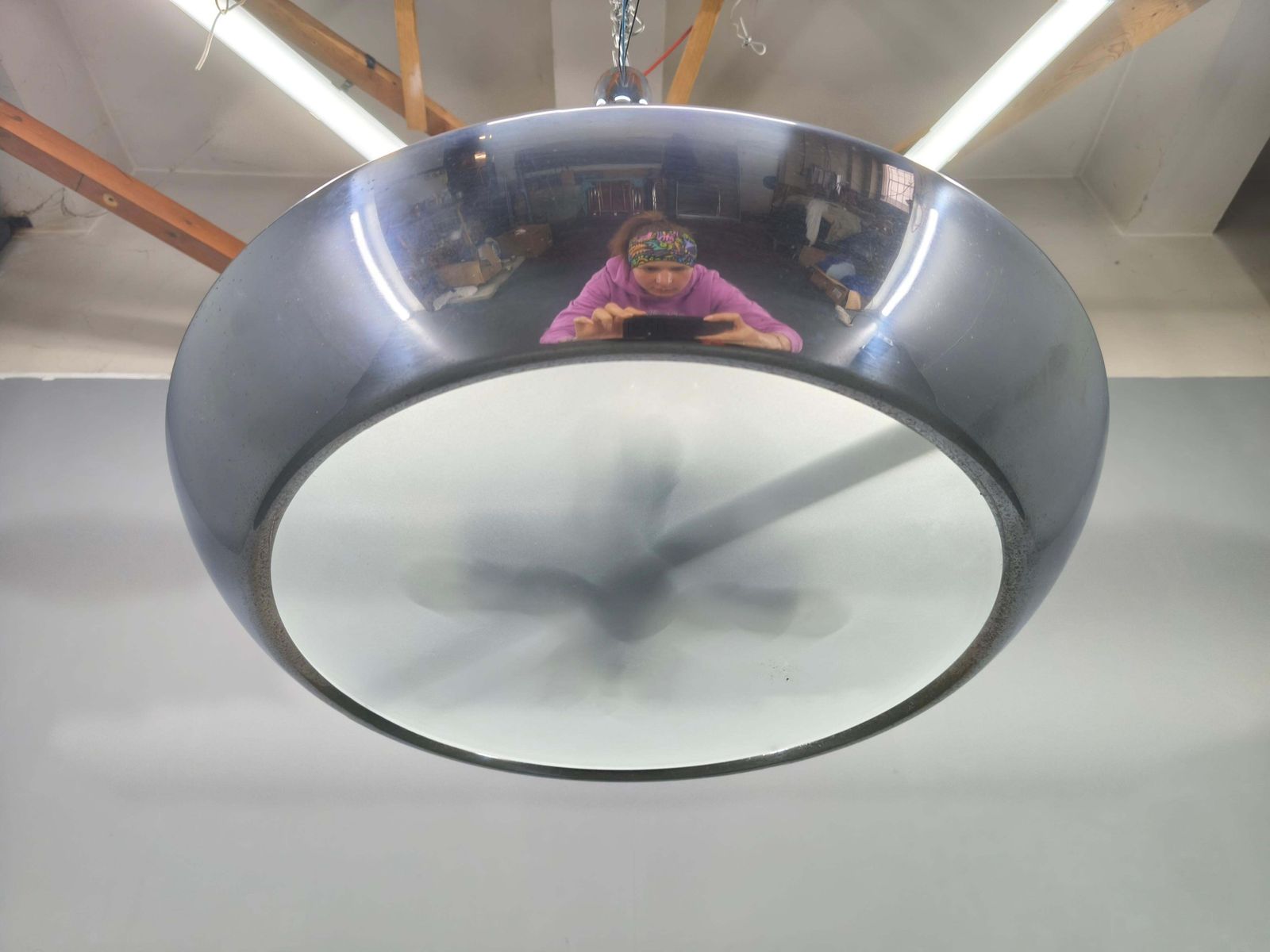 Bauhaus Ufo Chandelier By Drupol, Chrome Glass Pendant, 1940s photo Lighting