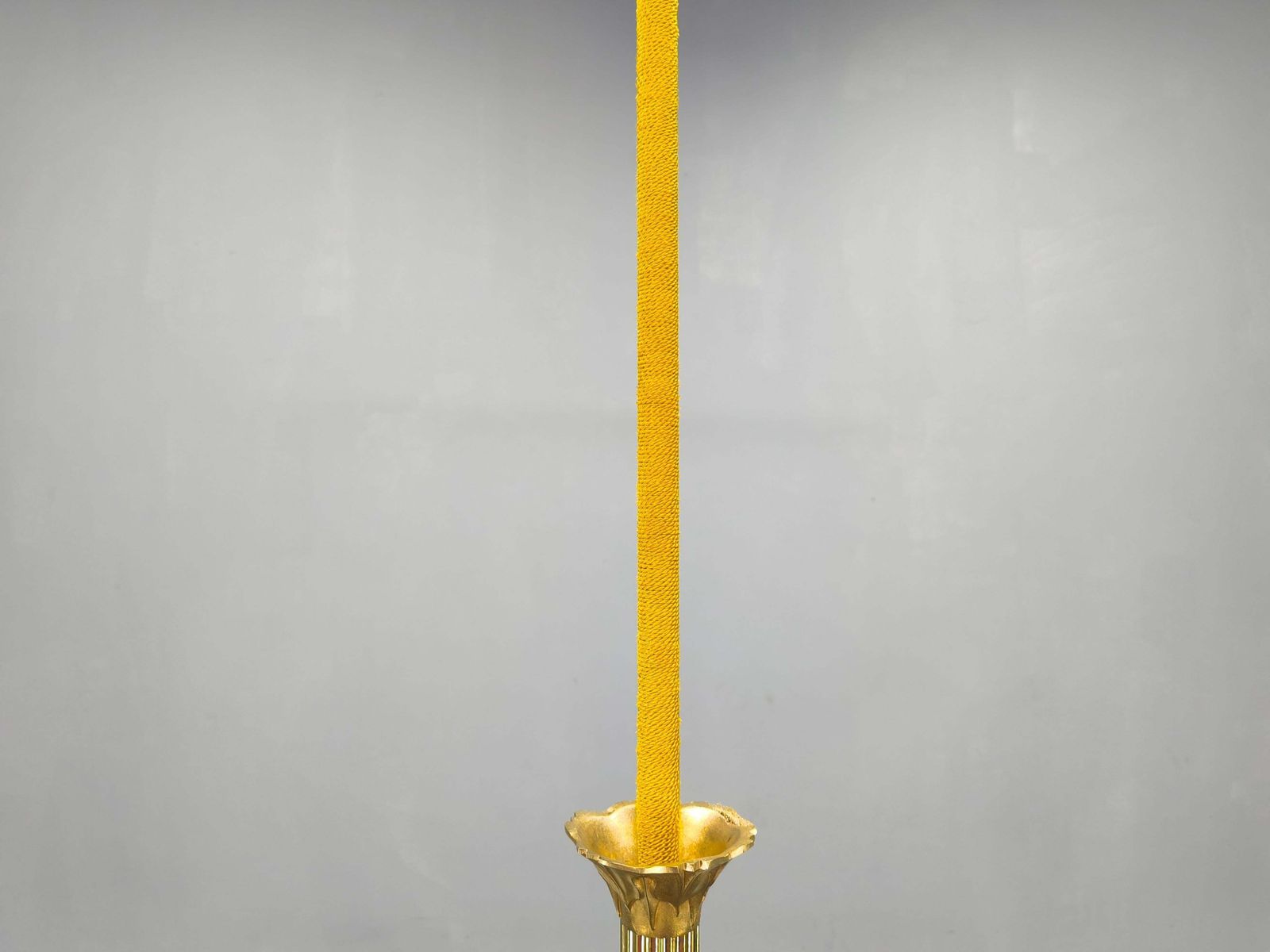 photo for sale Art Deco Brass Chandelier With Glass Shades, Czechoslovakia, 1930s