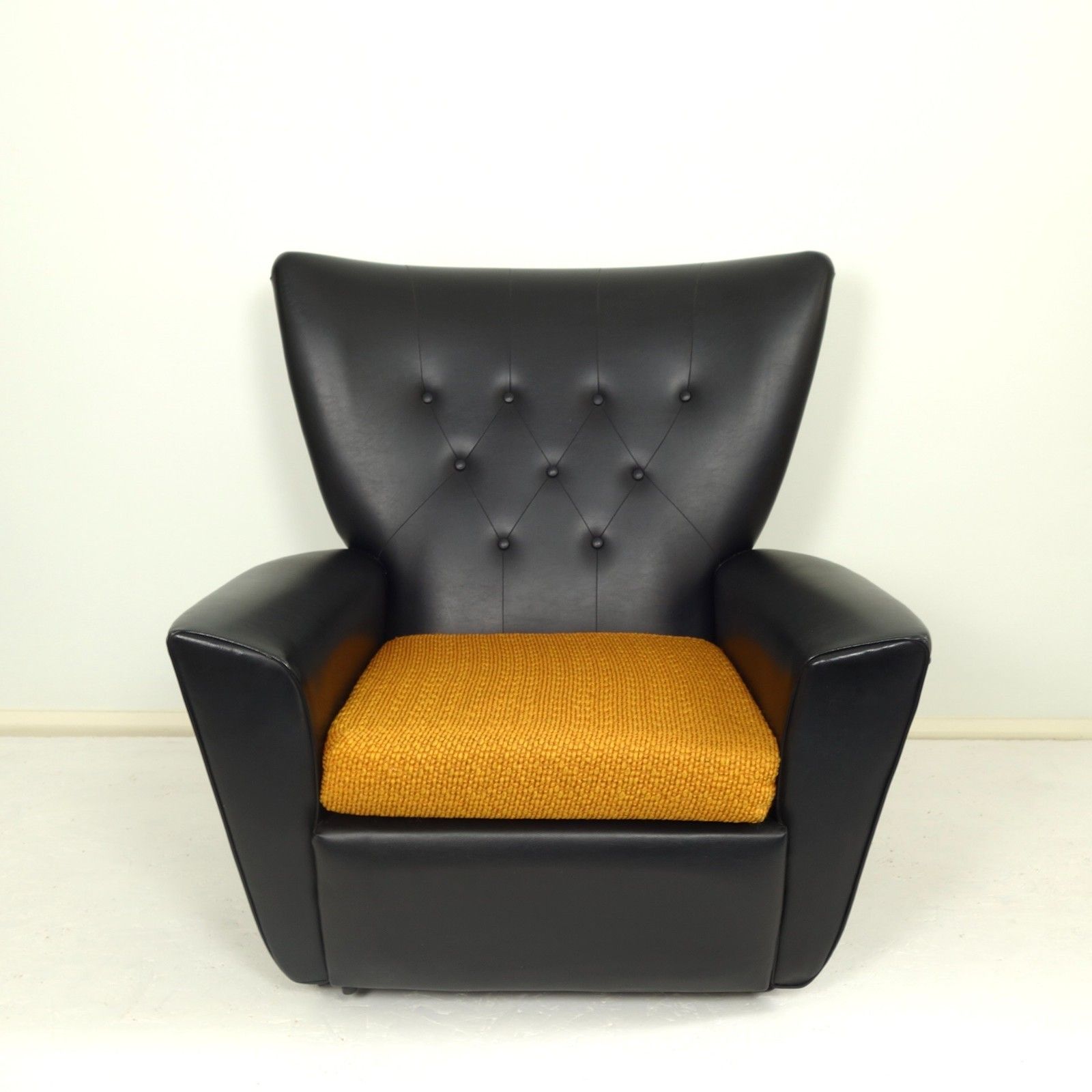 Pair Of Mid Century Black & Orange  Lounge Chairs 1960s Vintage Armchairs photo buy