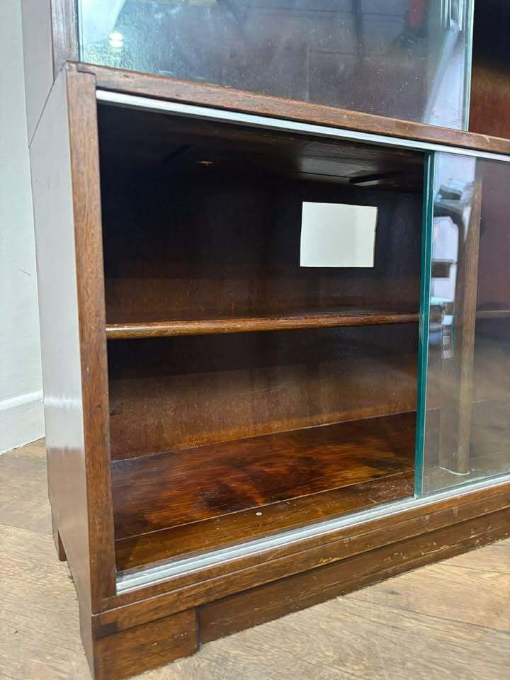 Minty Oxford Mid Century Library Oak Glazed Six Tier Bookcase photo Furniture
