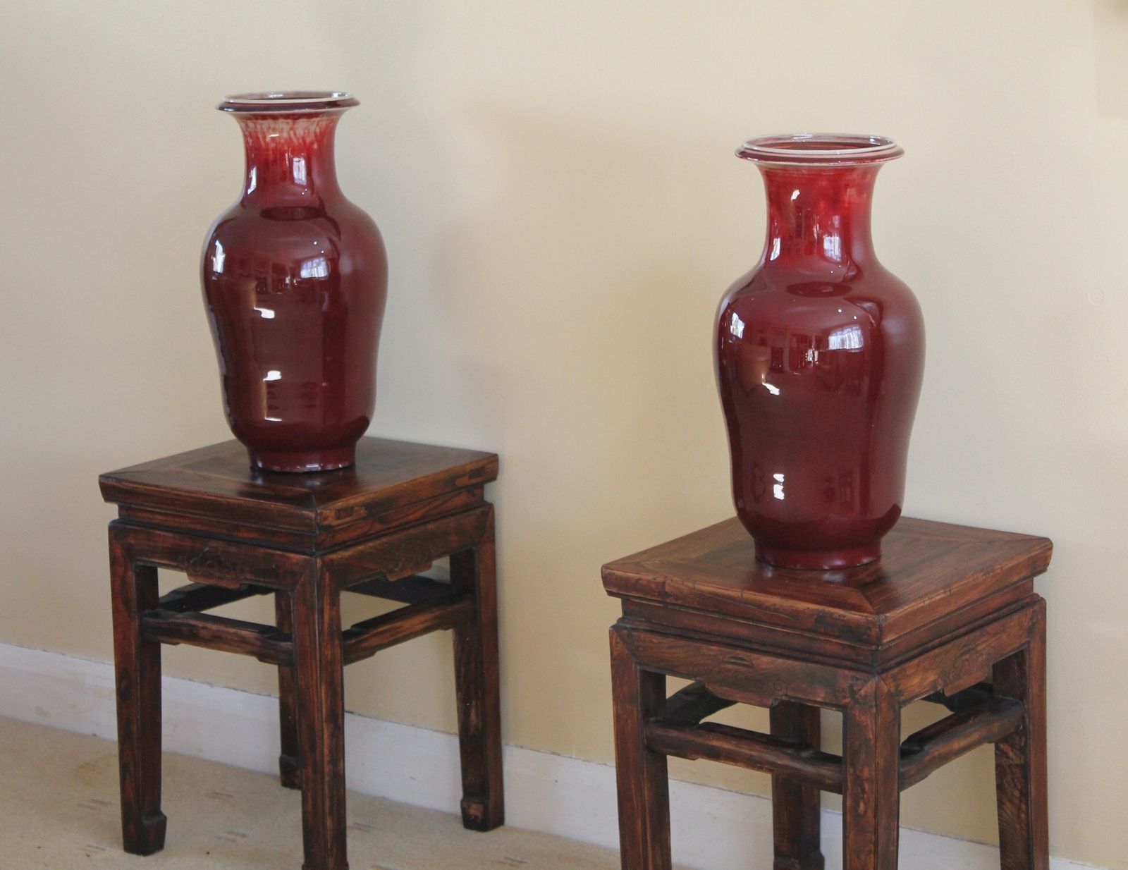 Antique Chinese Early Qing Dynasty,18th C. Flambe "Sang De Boeuf" Vases (Pair)