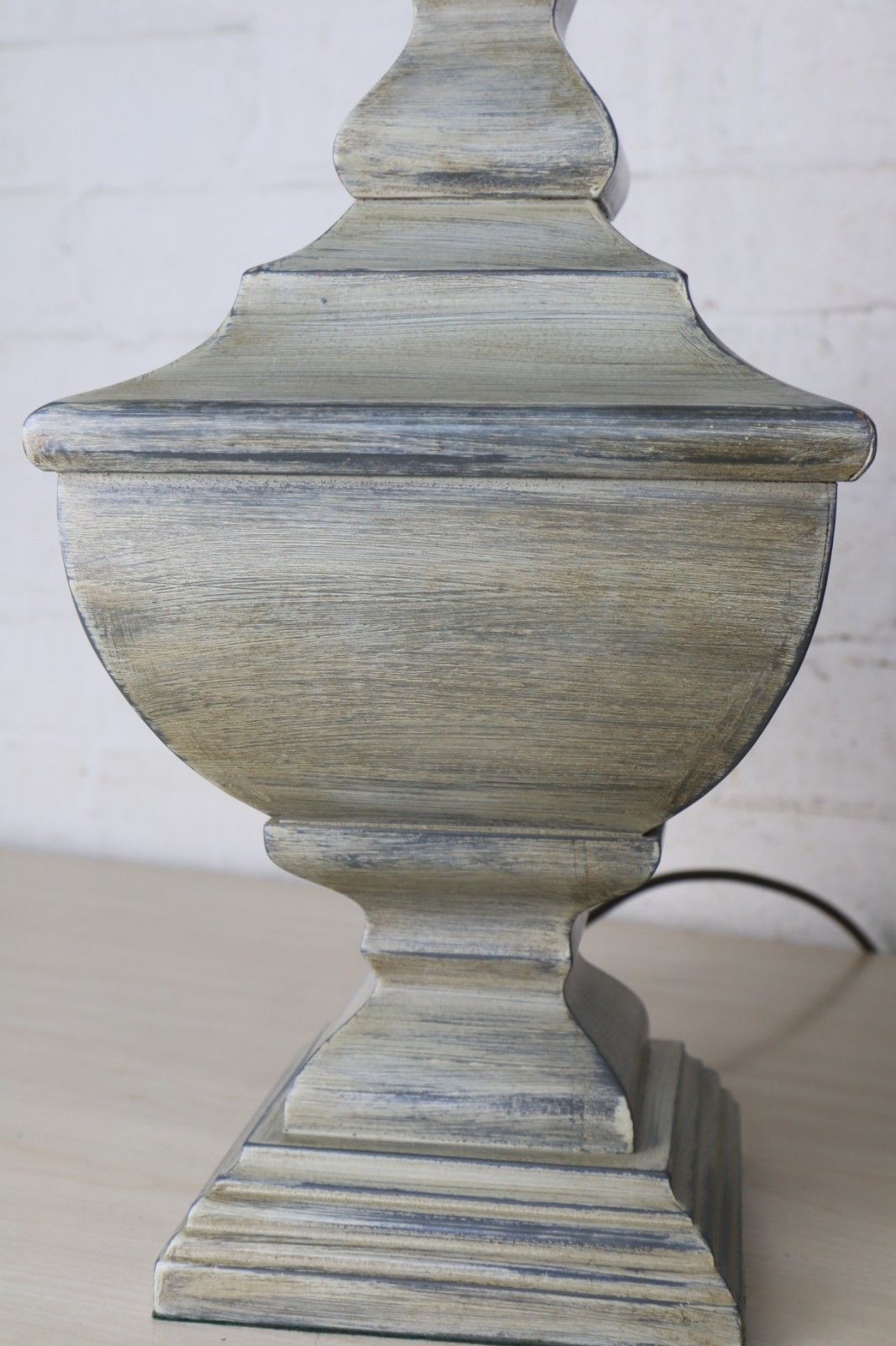 100.0 Table Lamp Vintage Large Ethnic Pagoda Shaped Wooden Lamp Distressed Grey Finish photo