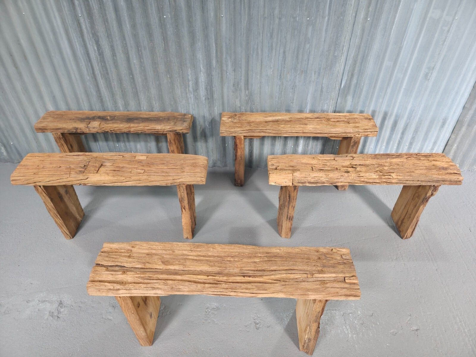 Vintage Rustic Reclaimed Chunky Solid Wooden Hardwood Stool Bench Seat 90cm photo for sale