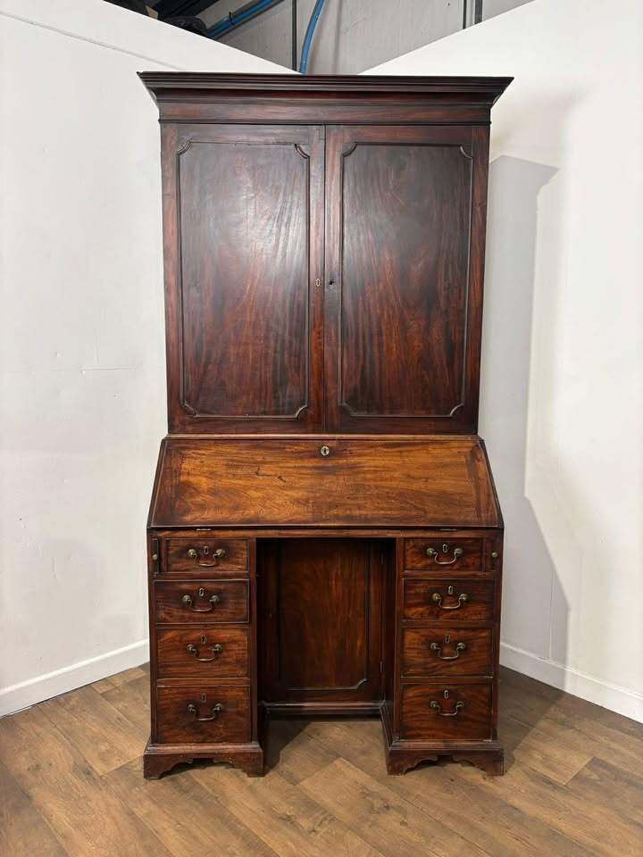 Georgian Mahogany Kneehole Bureau Bookcase photo for sale