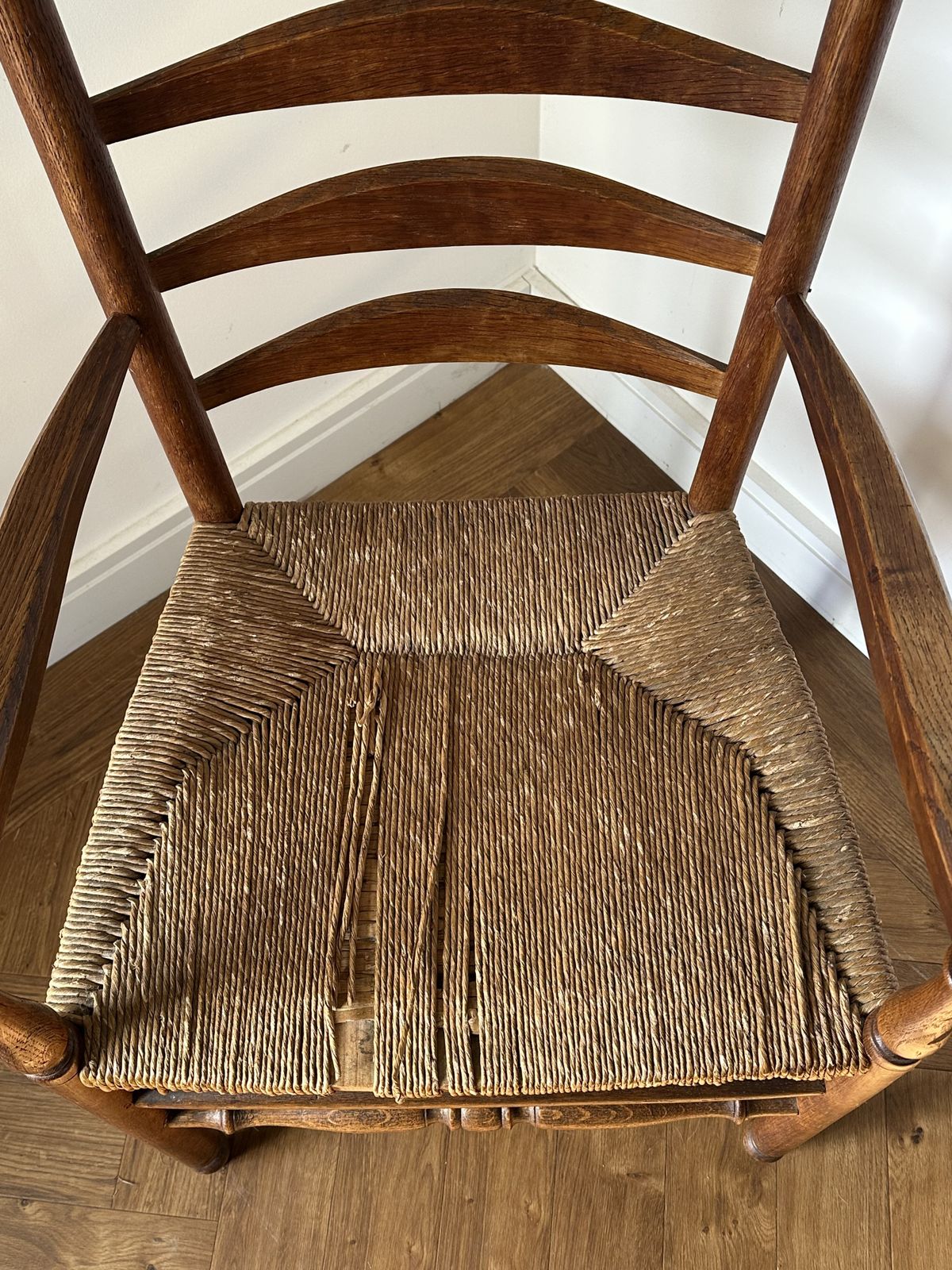An Unusual Anglo Indian, Principally Teak Framed, Rush Seated Chair C.1900 photo for sale