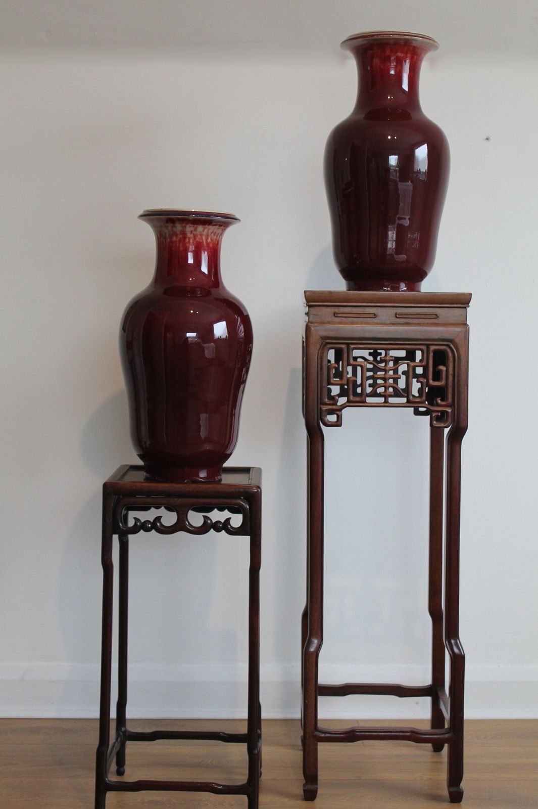 Antique Chinese Early Qing Dynasty,18th C. Flambe "Sang De Boeuf" Vases (Pair) photo furniture