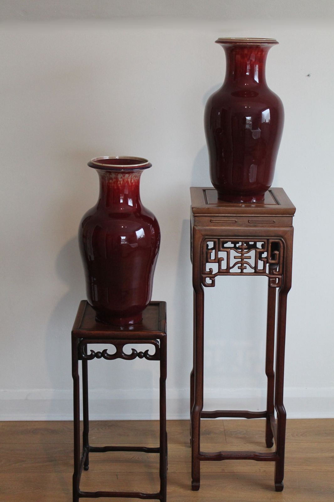 Antique Chinese Early Qing Dynasty,18th C. Flambe "Sang De Boeuf" Vases (Pair) photo Home Decor