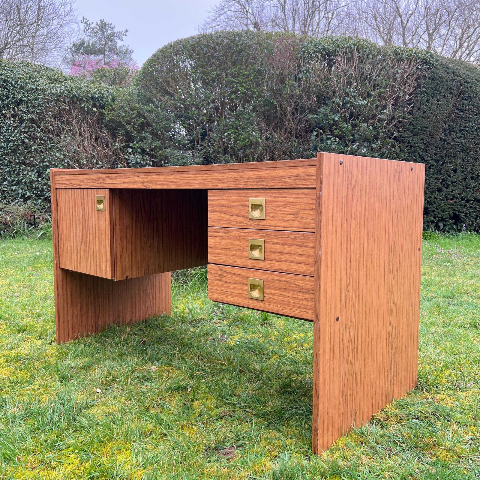 Mid Century Teak Effect Desk, Vintage Retro Desk 1970s photo furniture