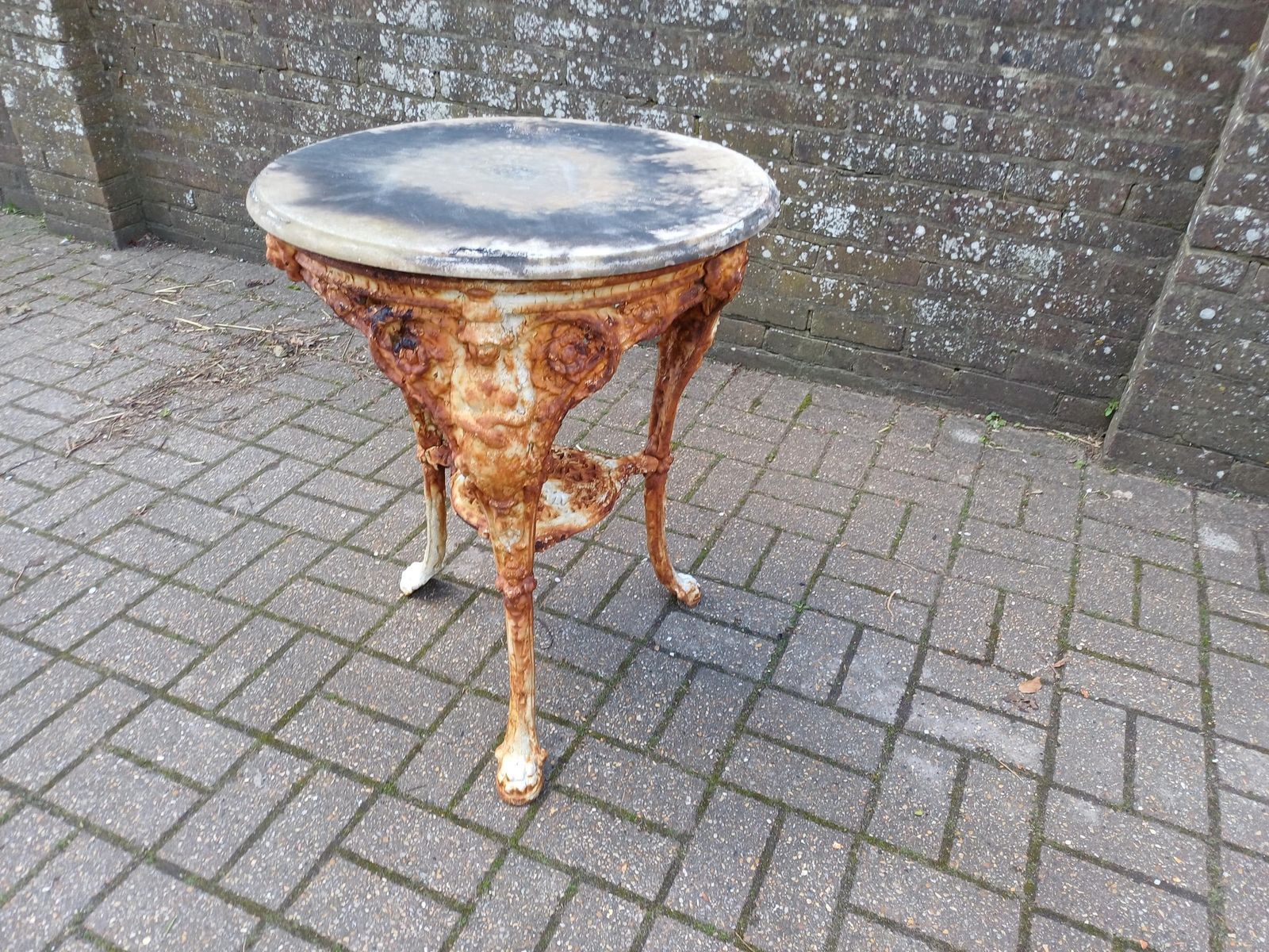 Late Victorian Britannia Cast Iron Side Table   Antique Garden Table  Shabby Chic Rust Patina   English Outdoor Table