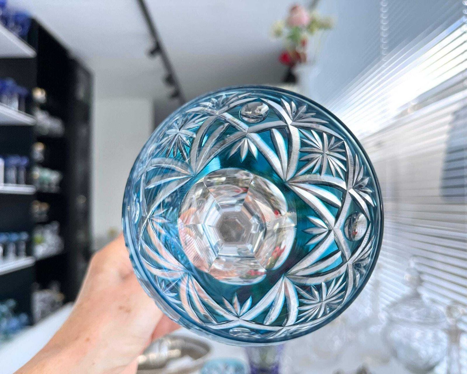 Saint Louis Crystal | Paar Aquamarijn Wijnglazen | 2 Stuks photo for sale