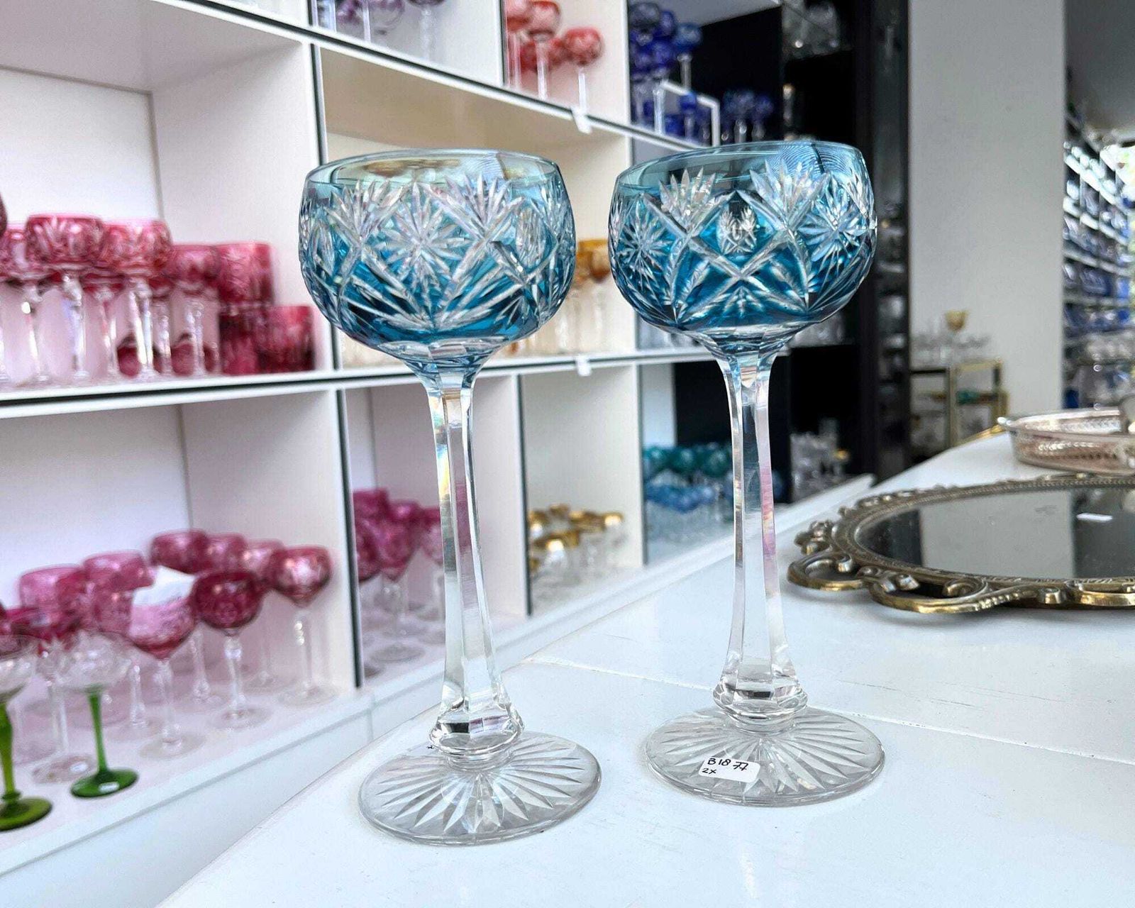 Saint Louis Crystal | Paar Aquamarijn Wijnglazen | 2 Stuks photo vinterior