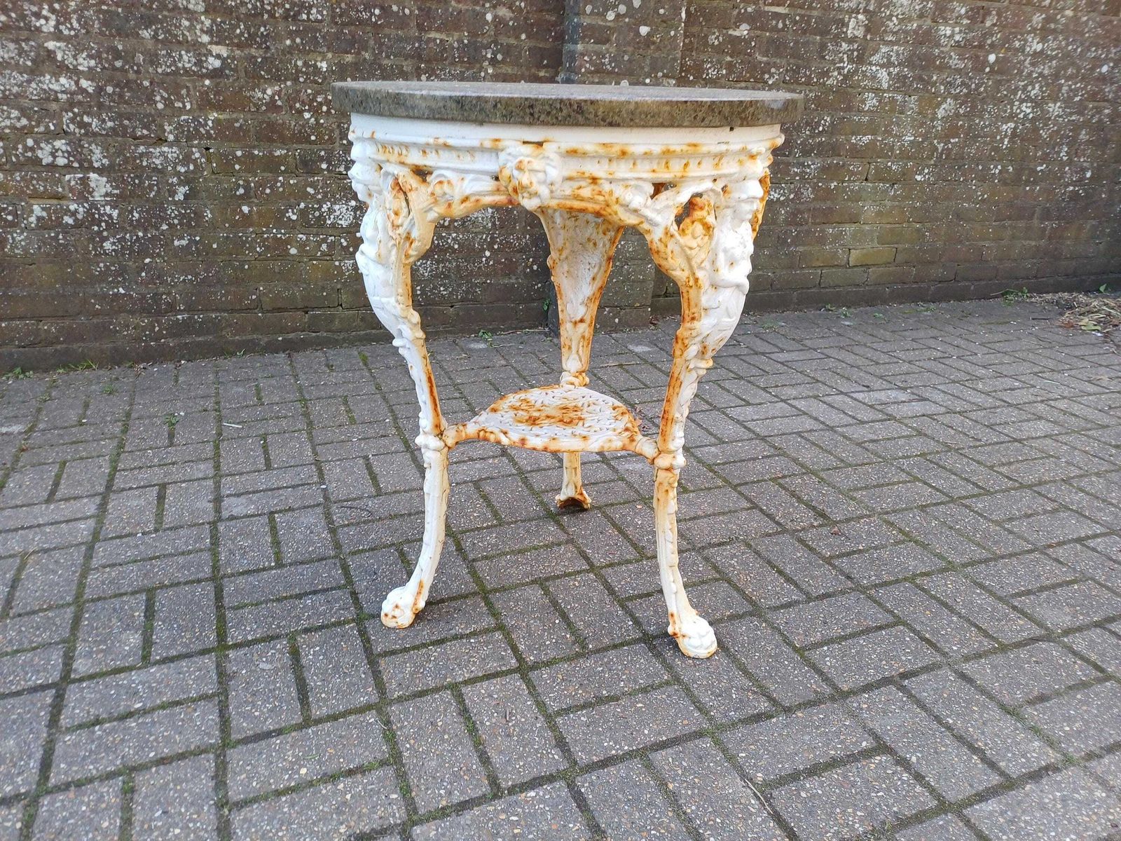 Victorian Cast Iron Britannia Garden Table   Marble Top Outdoor Bistro Table   Antique English Garden Furniture photo buy