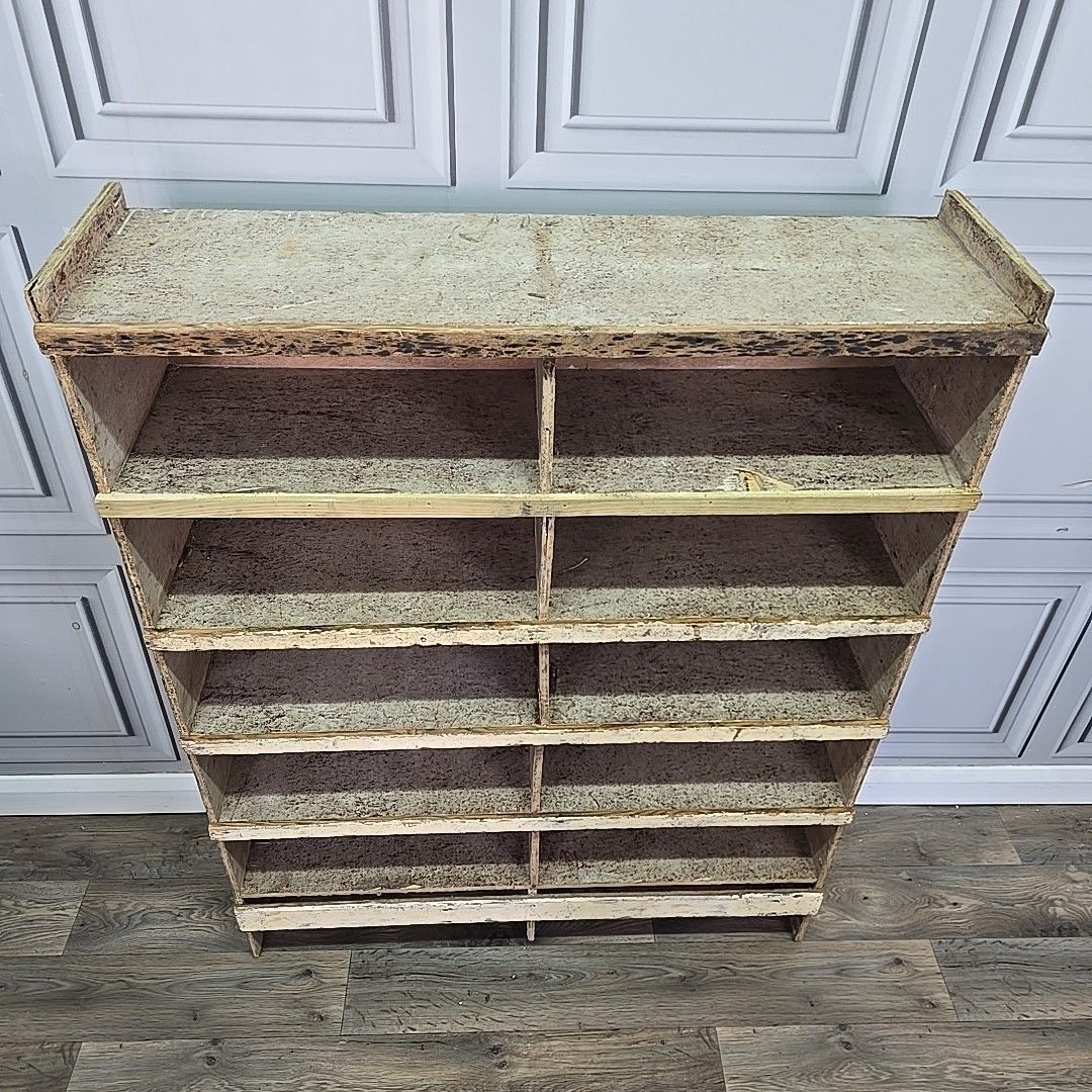 170.0 Vintage Industrial Shelving Unit Wooden Workshop Storage Shelves Pigeon Hole photo