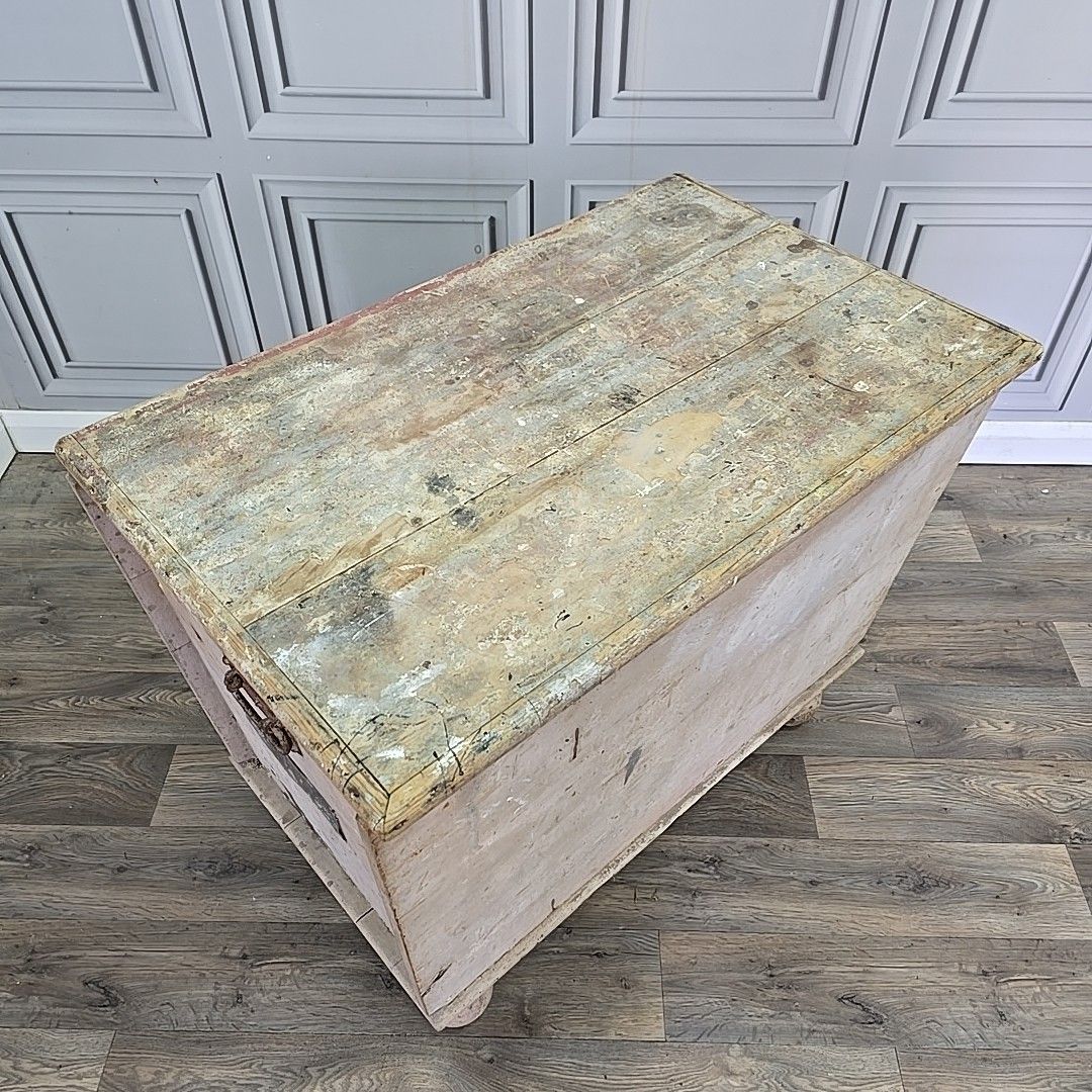 Antique Blanket Chest Storage Trunk Painted Pine Rustic Wooden Box Vintage photo for sale