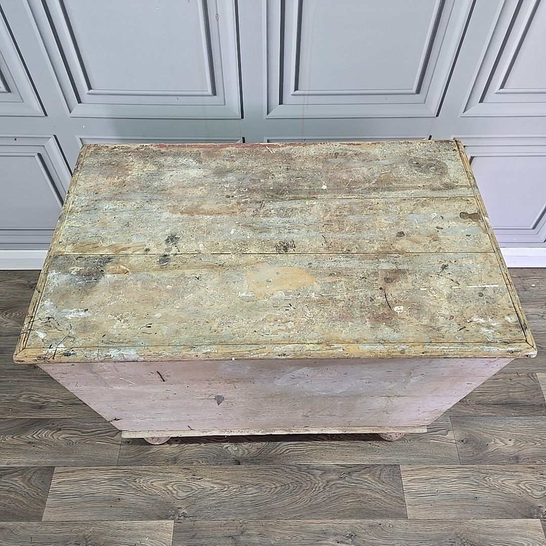 Furniture Antique Blanket Chest Storage Trunk Painted Pine Rustic Wooden Box Vintage photo