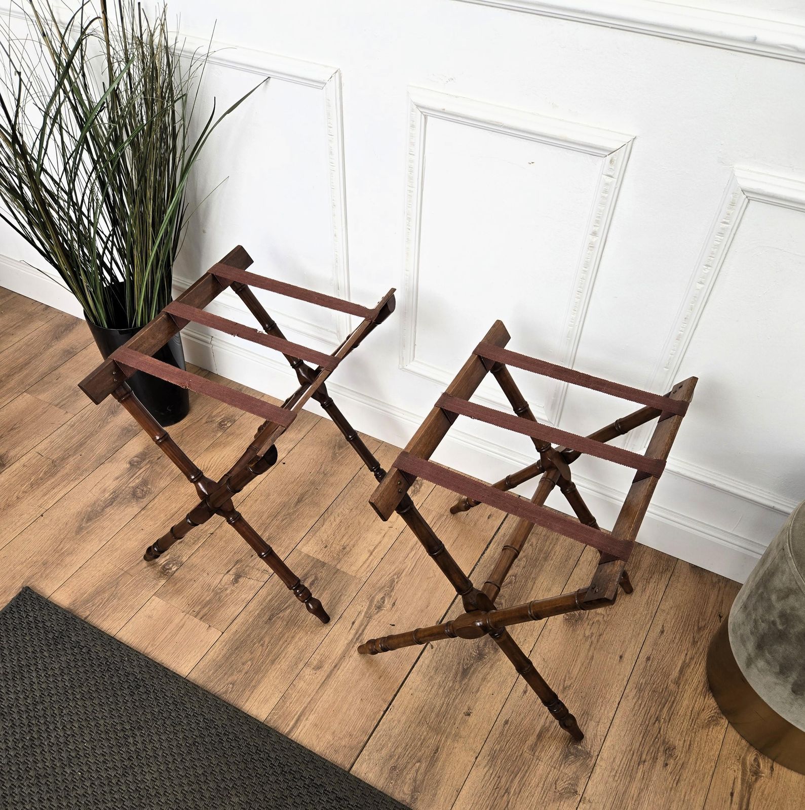 Pair Of Italian Vintage Foldable Luggage Racks Stands photo for sale