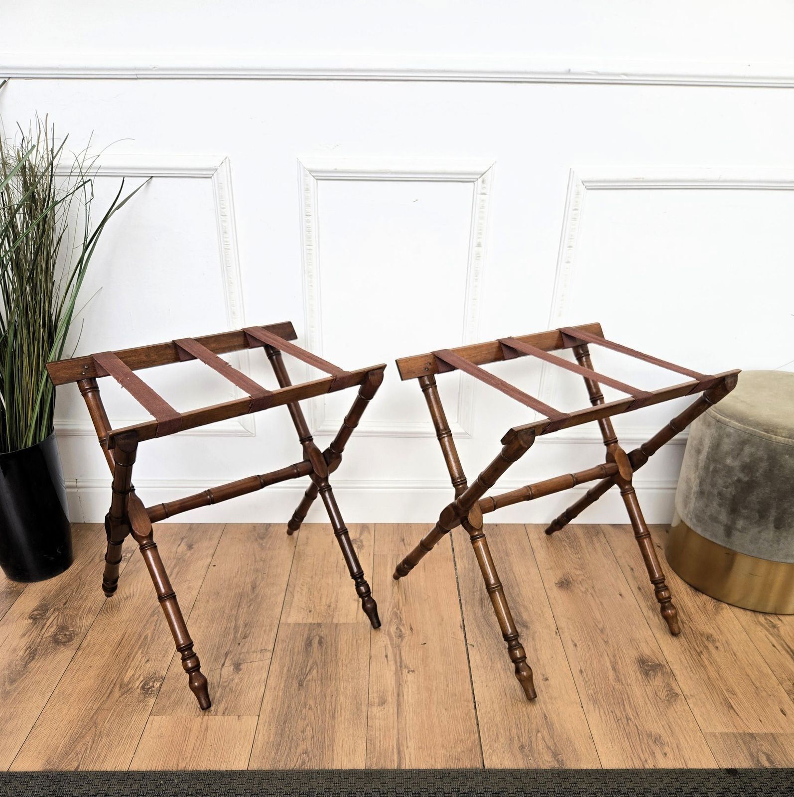 Pair Of Italian Vintage Foldable Luggage Racks Stands photo buy