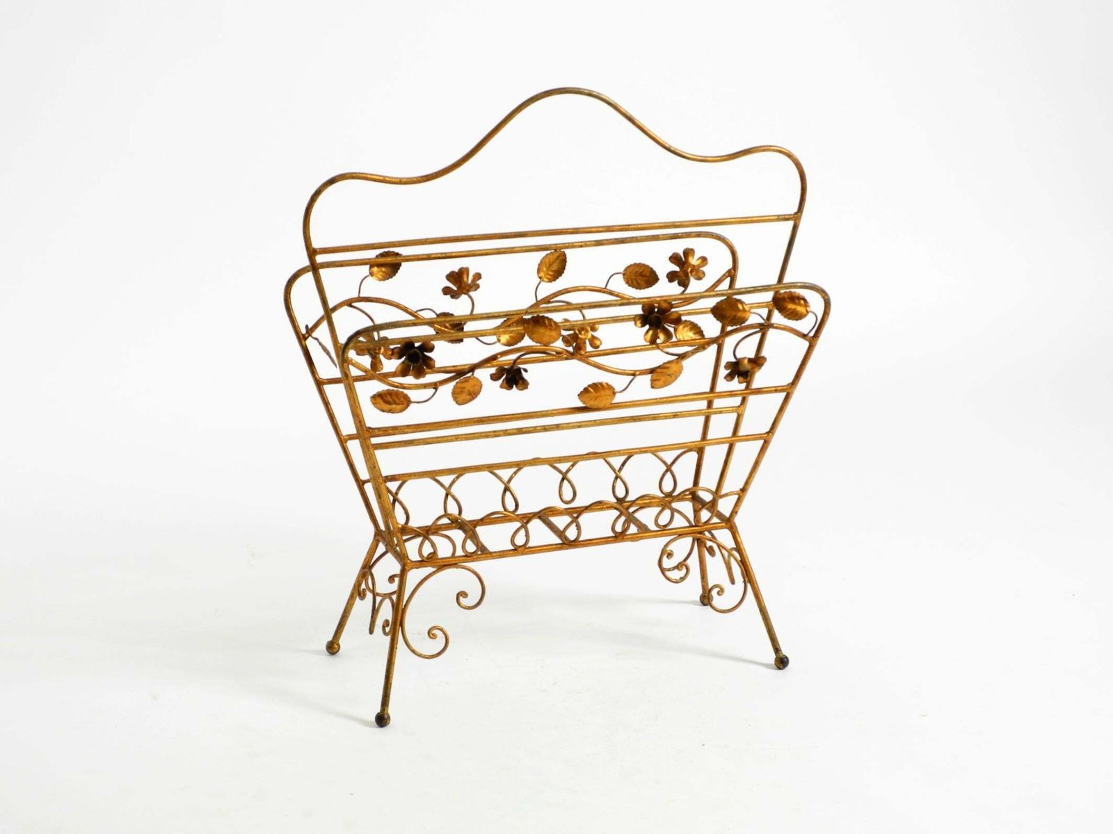 Extraordinary Mid Century Newspaper And Magazine Rack With A Gilded Metal Frame photo for sale