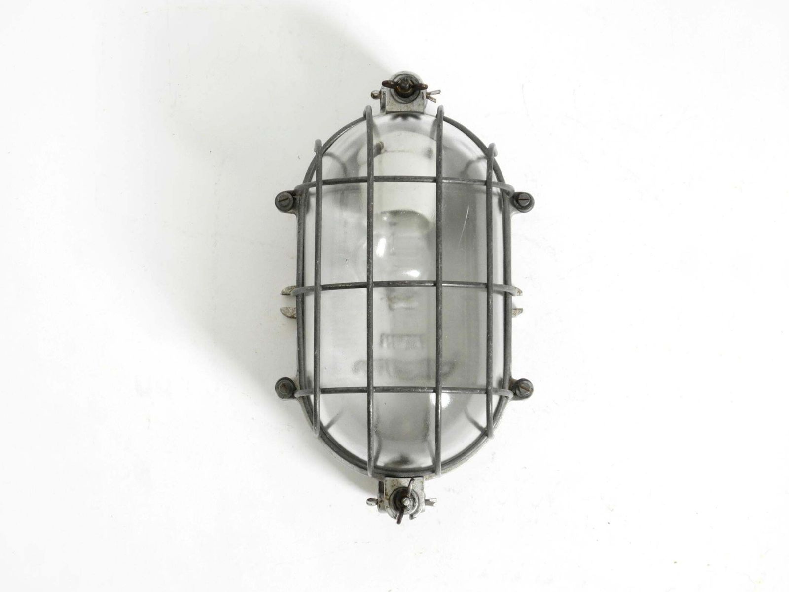 Rare Large 1950s Vintage Factory Lamp Made Of Cast Aluminum And Glass photo Lighting