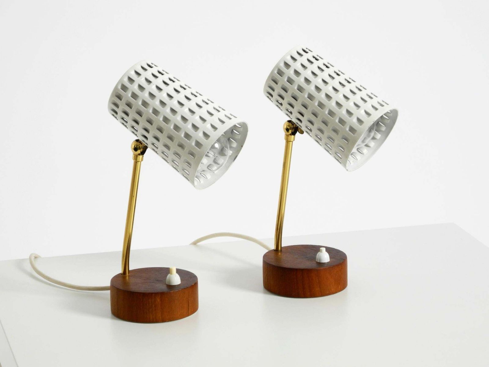A Pair Of Beautiful Mid Century Modern Bedside Lamps With Perforated Metal Shade photo furniture