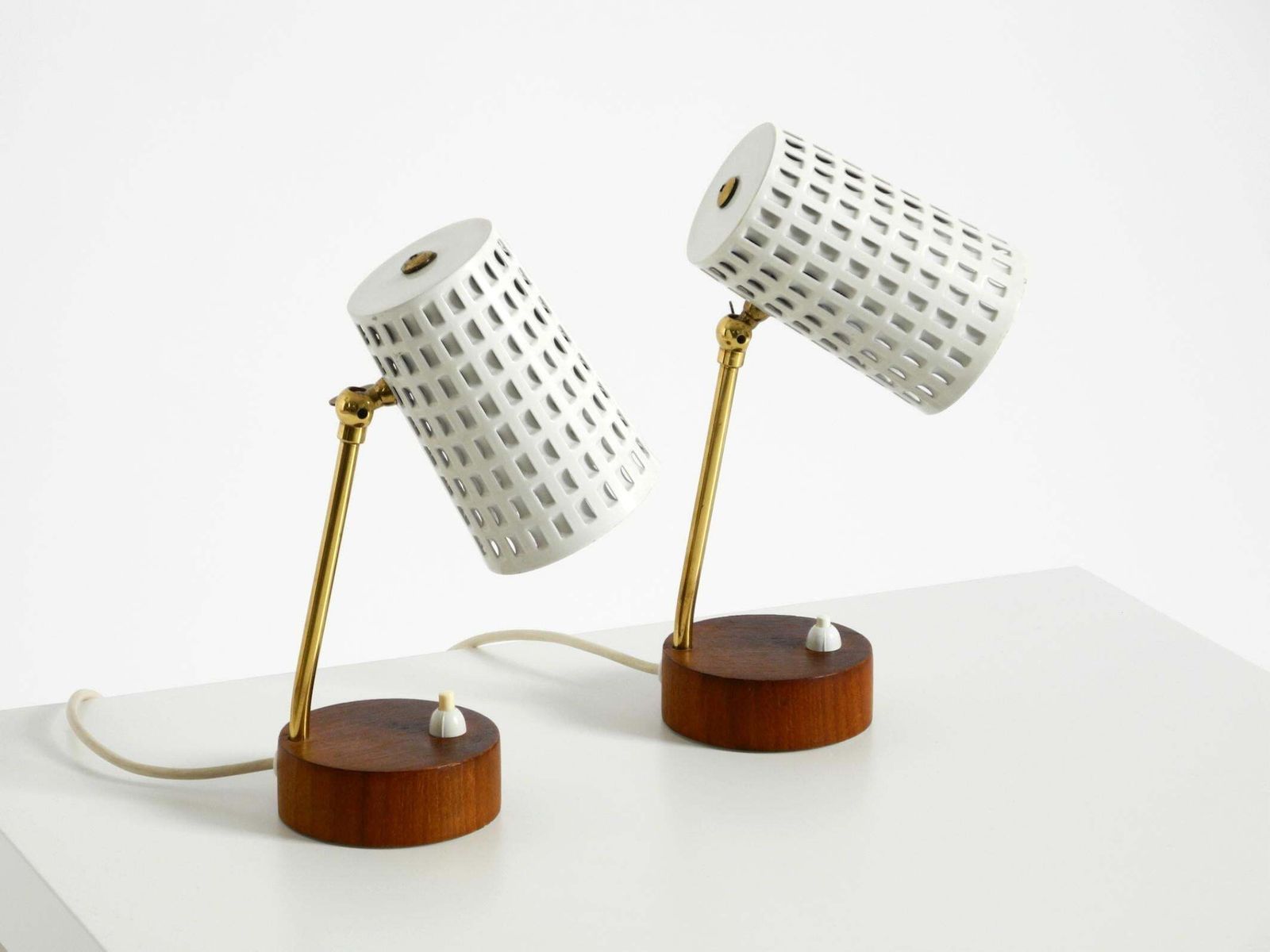 A Pair Of Beautiful Mid Century Modern Bedside Lamps With Perforated Metal Shade photo for sale