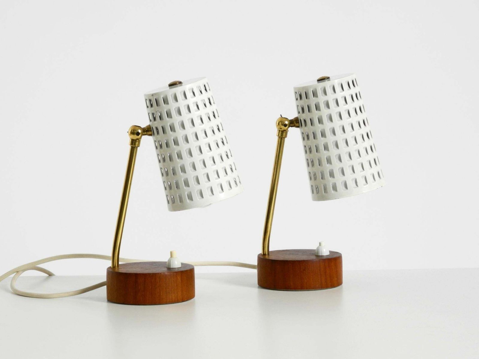 A Pair Of Beautiful Mid Century Modern Bedside Lamps With Perforated Metal Shade photo Lighting