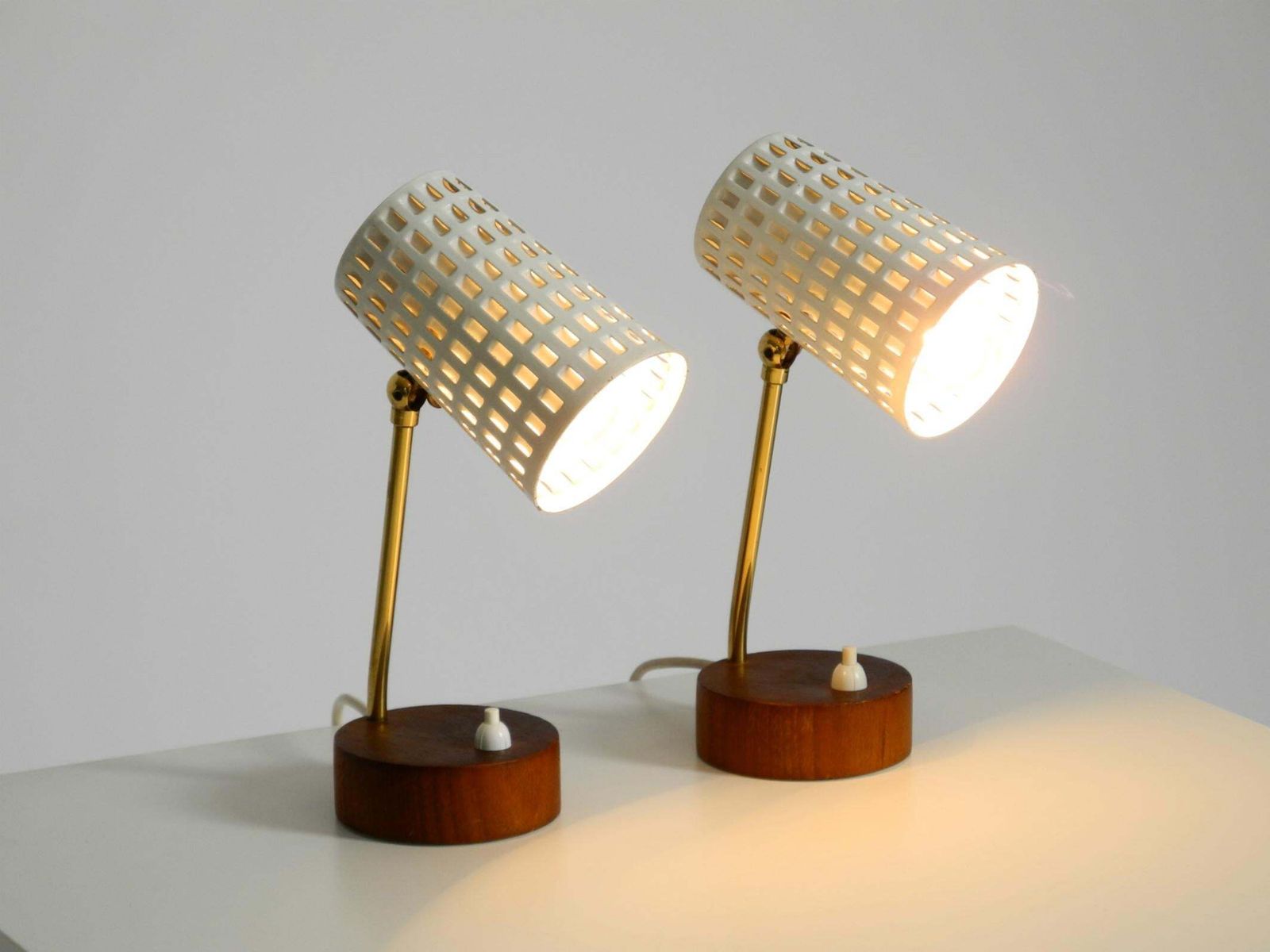 A Pair Of Beautiful Mid Century Modern Bedside Lamps With Perforated Metal Shade photo buy
