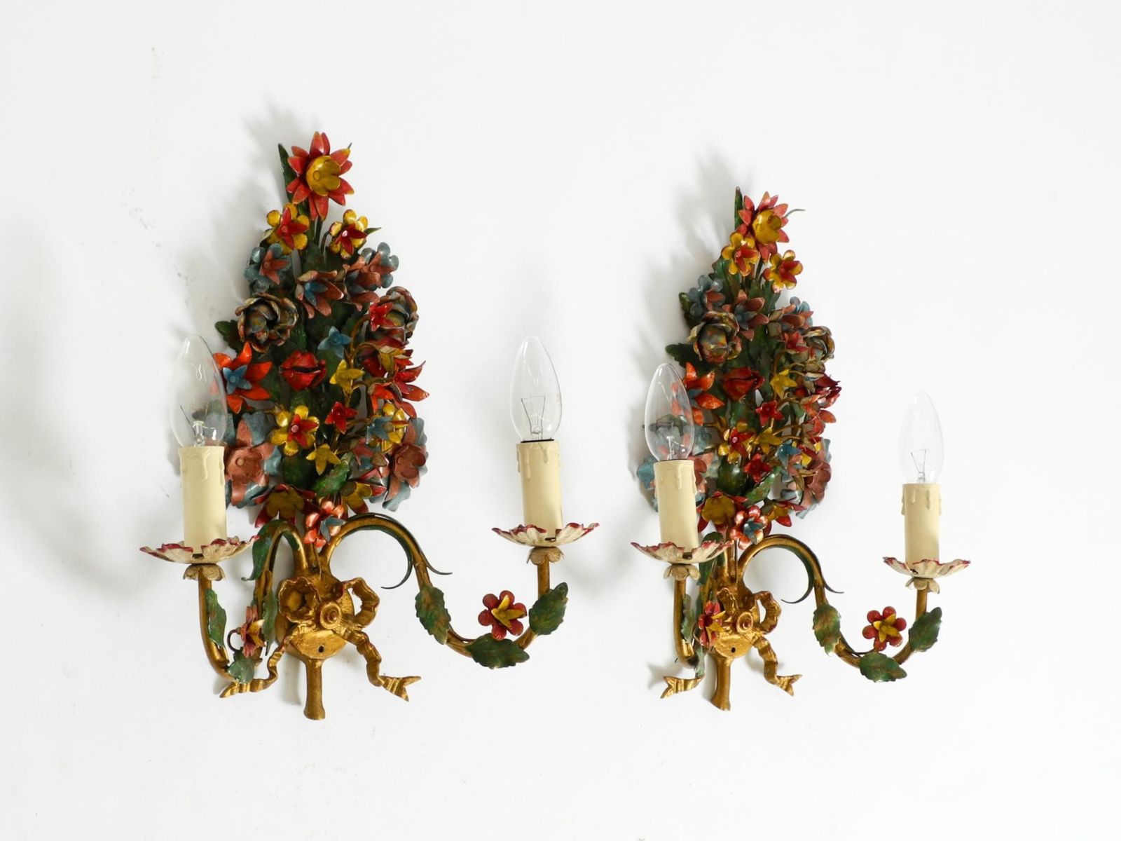 A Pair Of Beautiful 60s Hand Painted And Gilded Metal Wall Lamps By Hans Möller photo furniture
