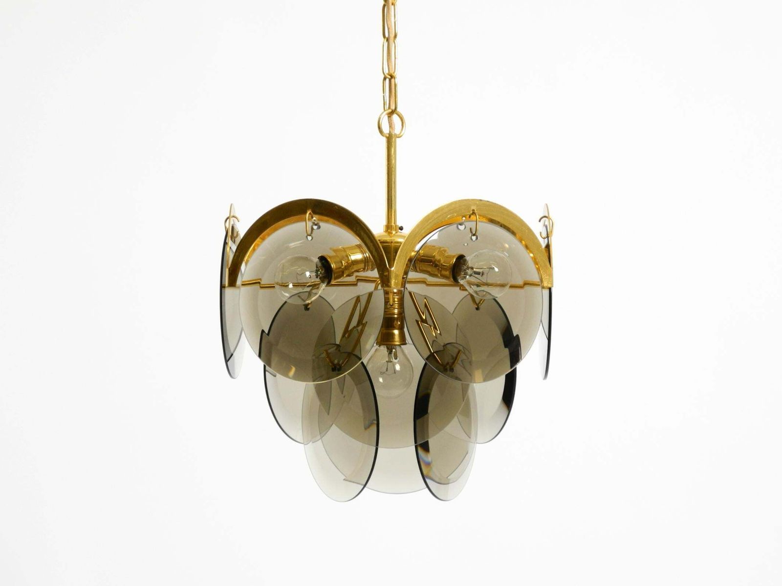 Beautiful 1960s Large Brass Ceiling Chandelier With Large Round Glass Plates photo furniture