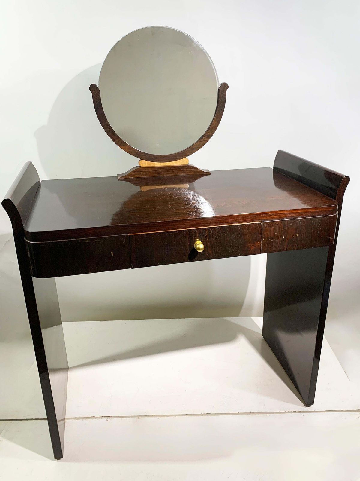 Art Deco Vanity/Dressing Table With Round Mirror, France, Circa 1930's photo furniture