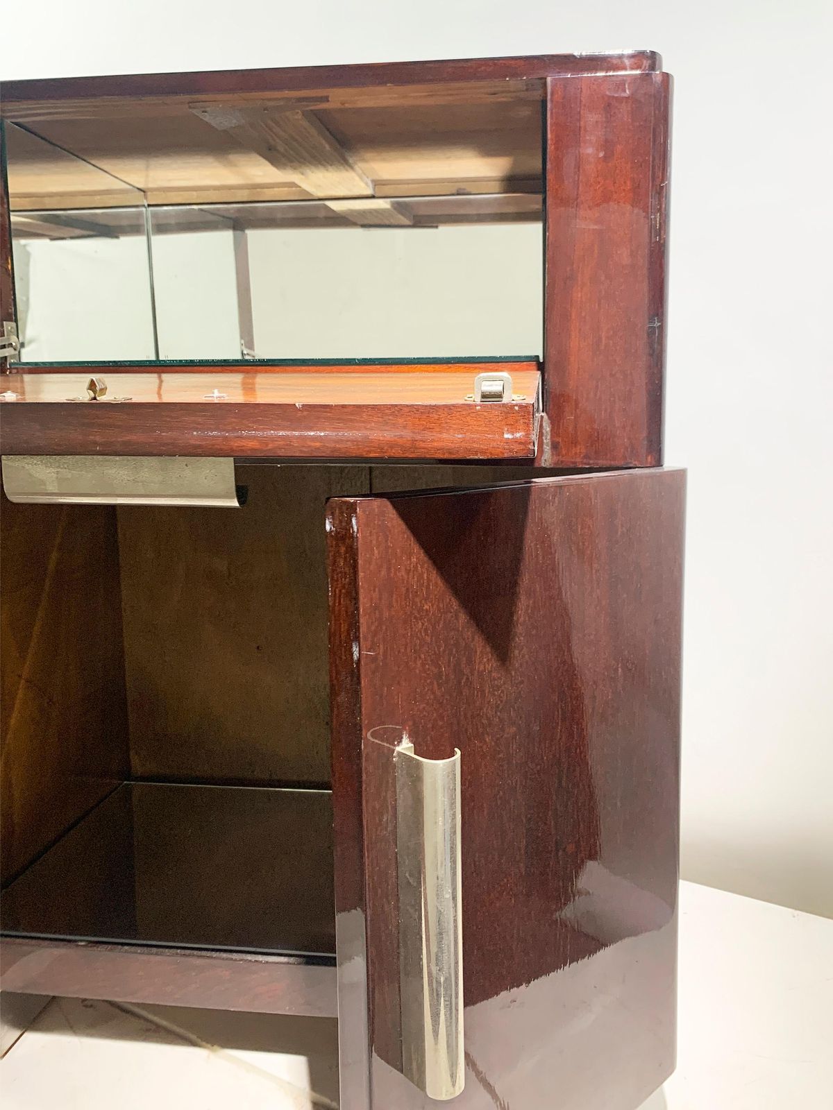 Art Deco Polished Mahogany Bar Cabinet With Mirrored Interior, Circa 1930's photo buy