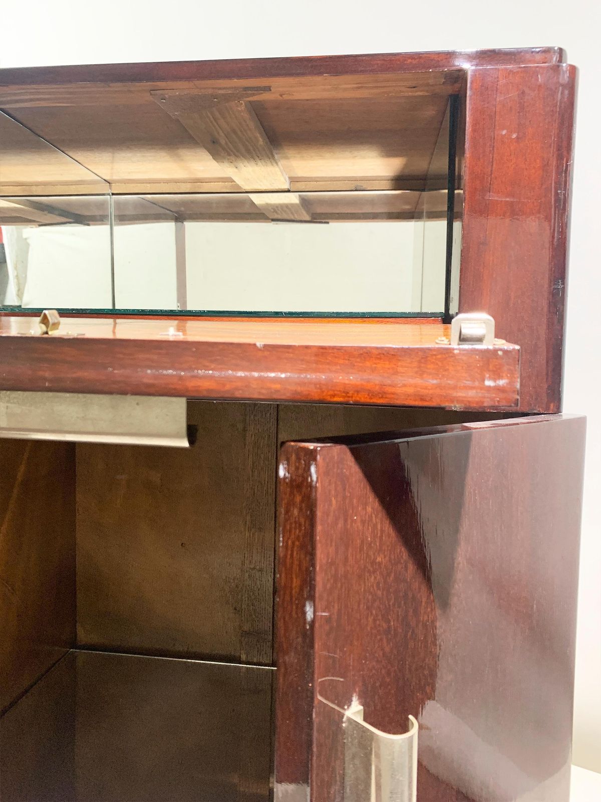 Art Deco Polished Mahogany Bar Cabinet With Mirrored Interior, Circa 1930's photo vintage