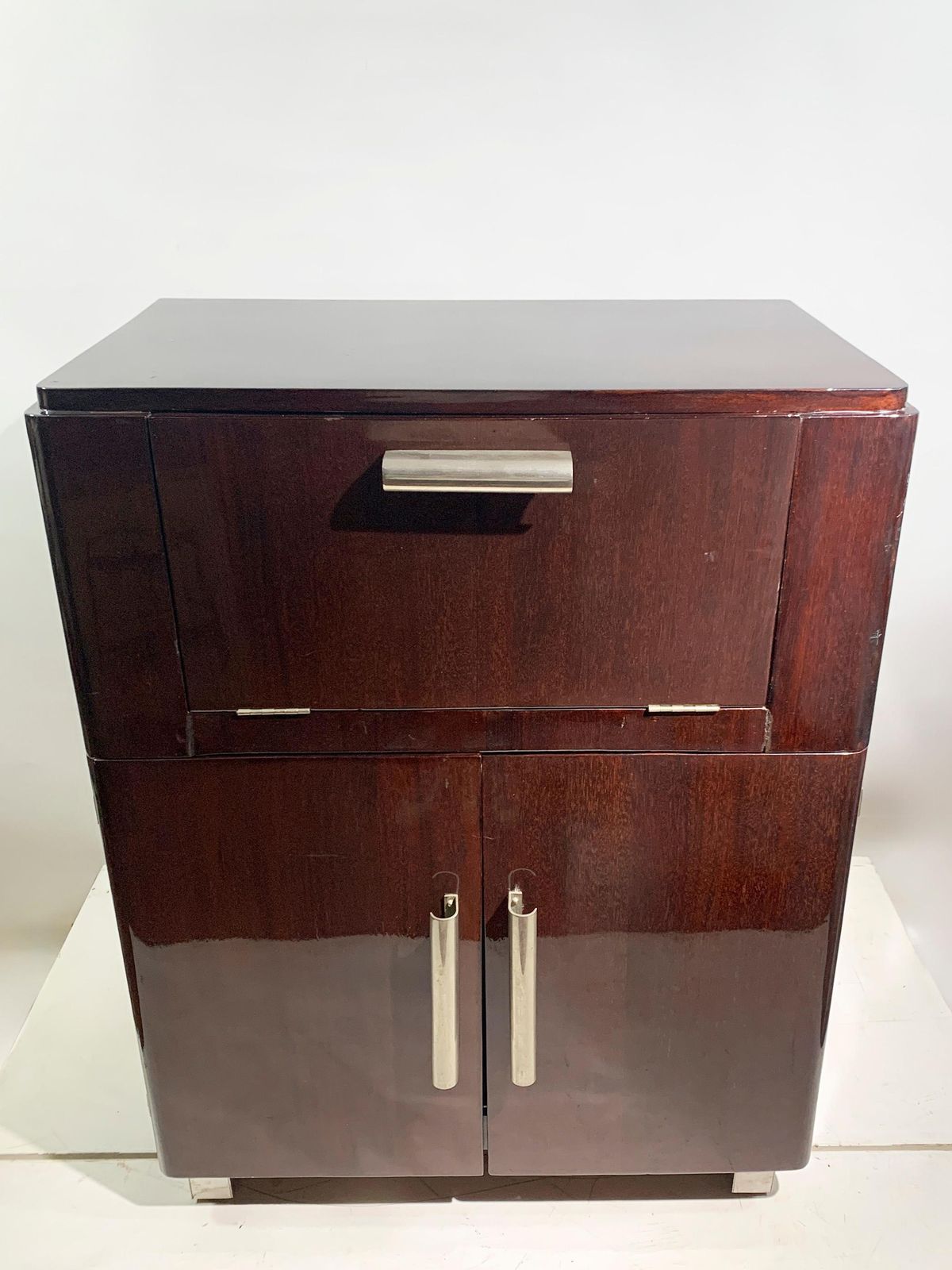 3115.0 Art Deco Polished Mahogany Bar Cabinet With Mirrored Interior, Circa 1930's photo