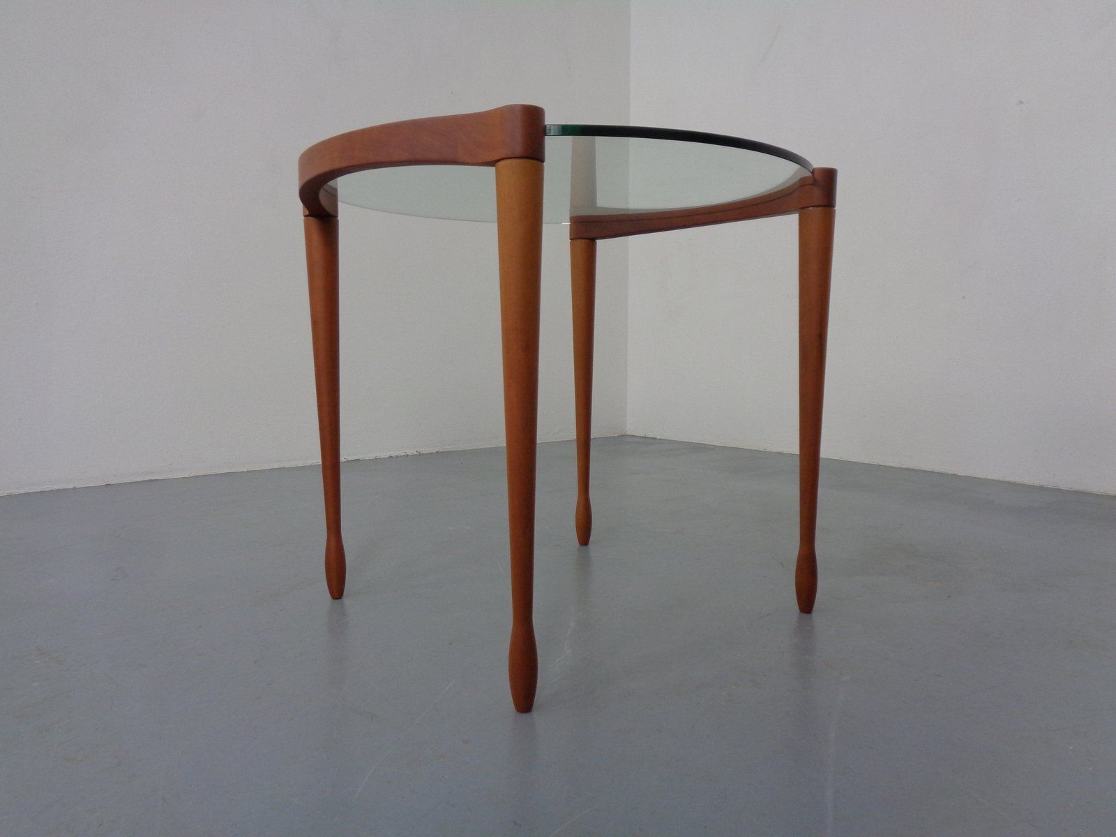 Giotto Glass And Cherry Wood Side Table By Tarcisio Colzoni For Porada, Italy, 1990s