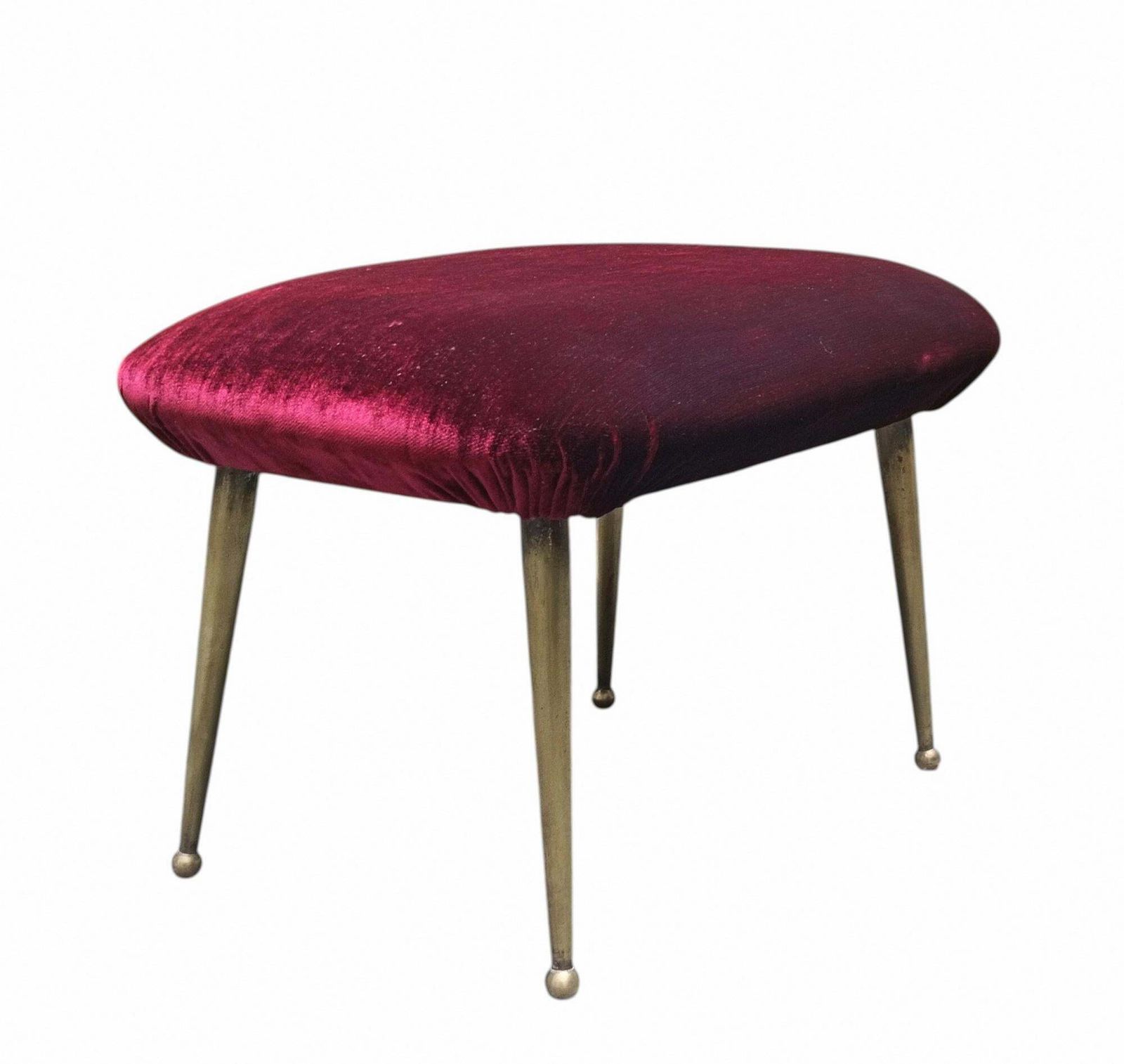 Elegant Red Fabric Bench With Thin Brass Legs, Italy 1950s photo for sale