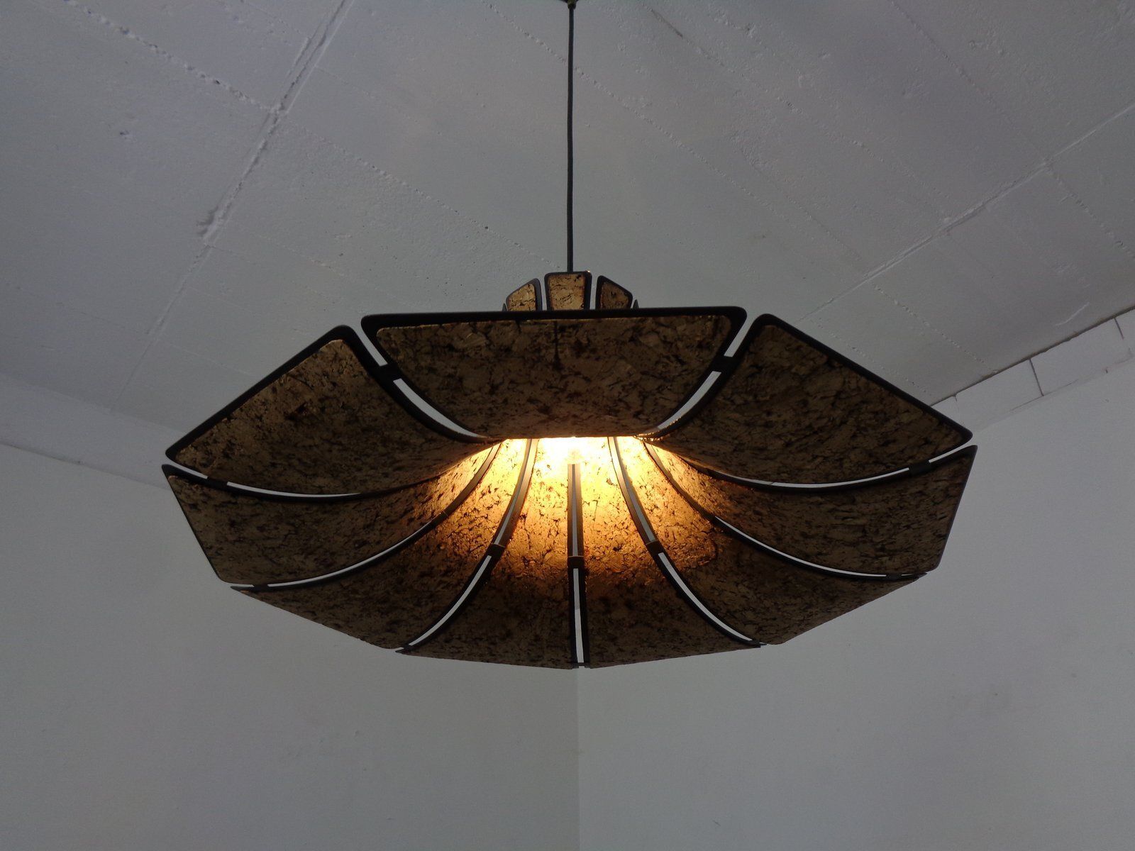 Cork & Metal Semi Pendant Lamp In The Style Of Ingo Maurer, Germany, 1970s photo vintage