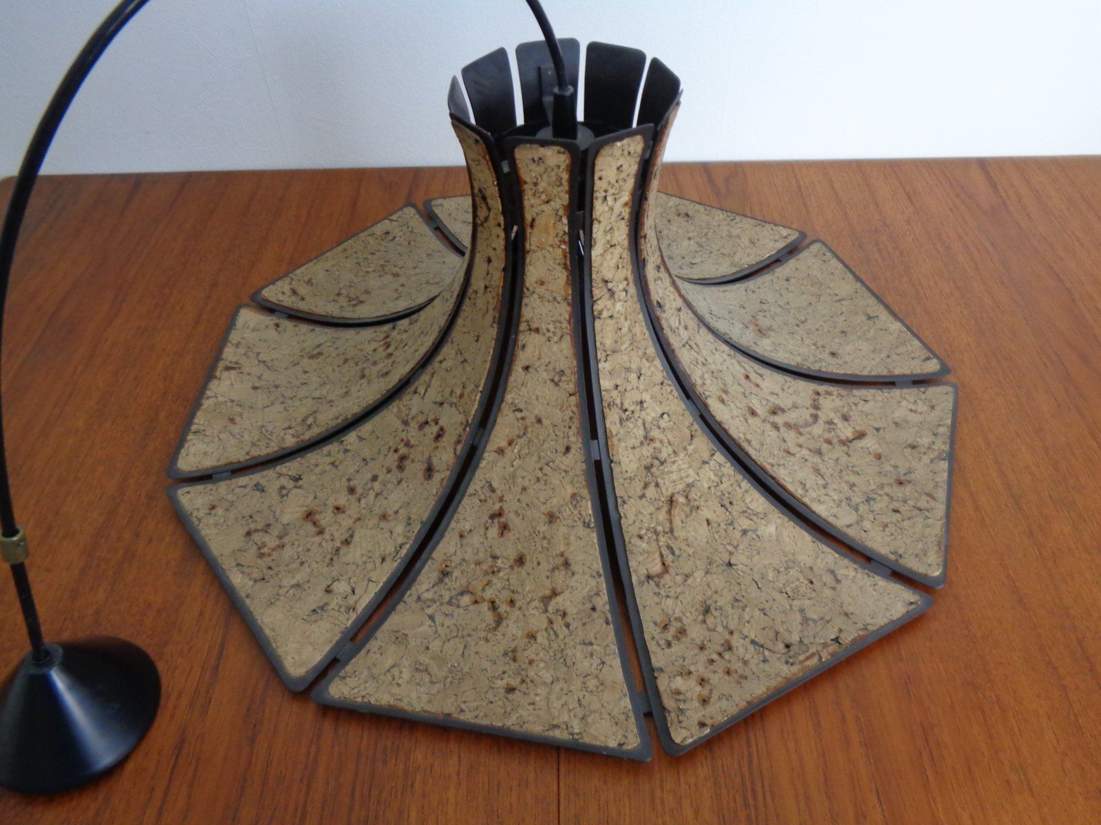 photo vintage Cork & Metal Semi Pendant Lamp In The Style Of Ingo Maurer, Germany, 1970s