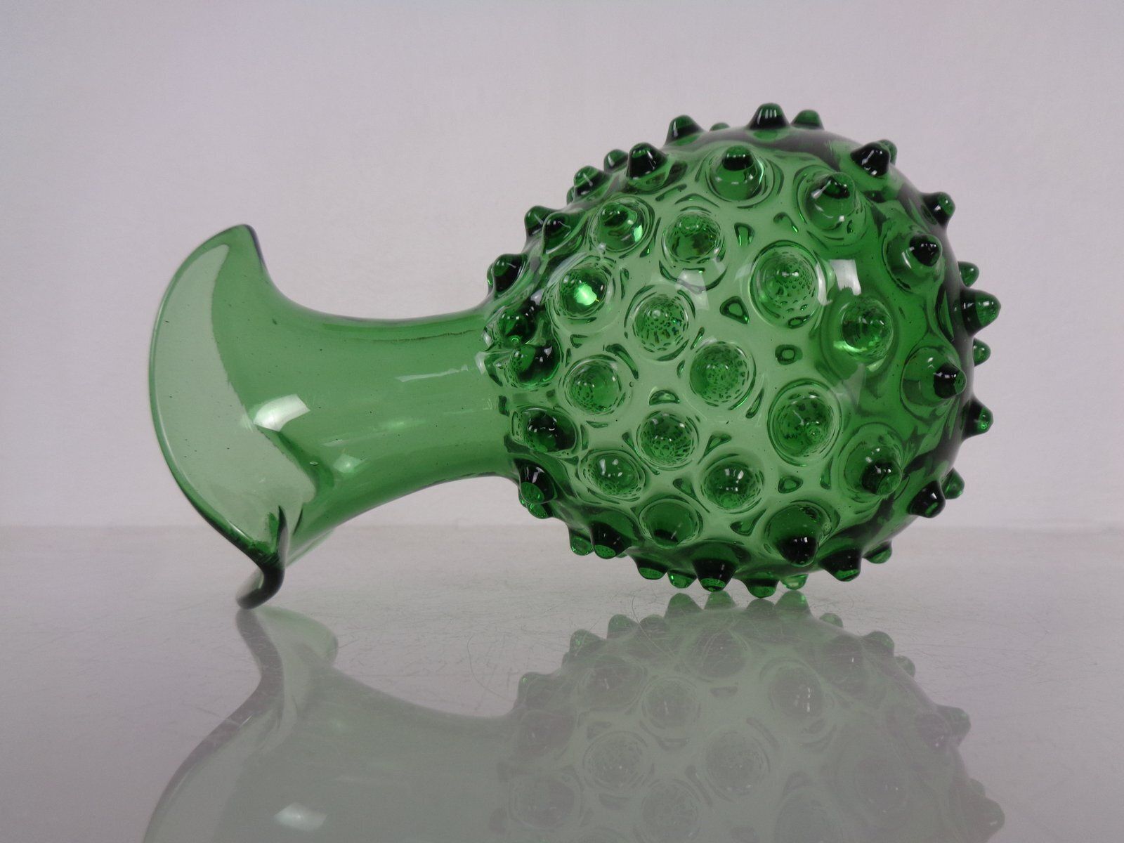 Italian Green Bubble Glass Vase & Bowl From Empoli, 1960s, Set Of 2 photo vinterior