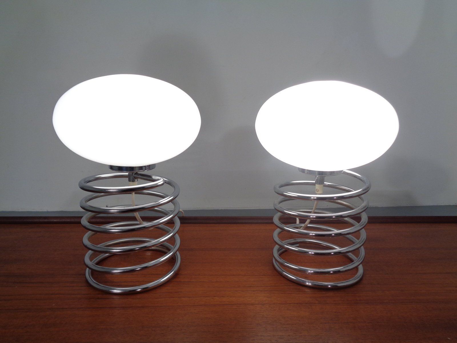 Opaline Glass And Chrome Spiral Table Lamp By Ingo Maurer For Honsel, Germany, 1970s photo buy
