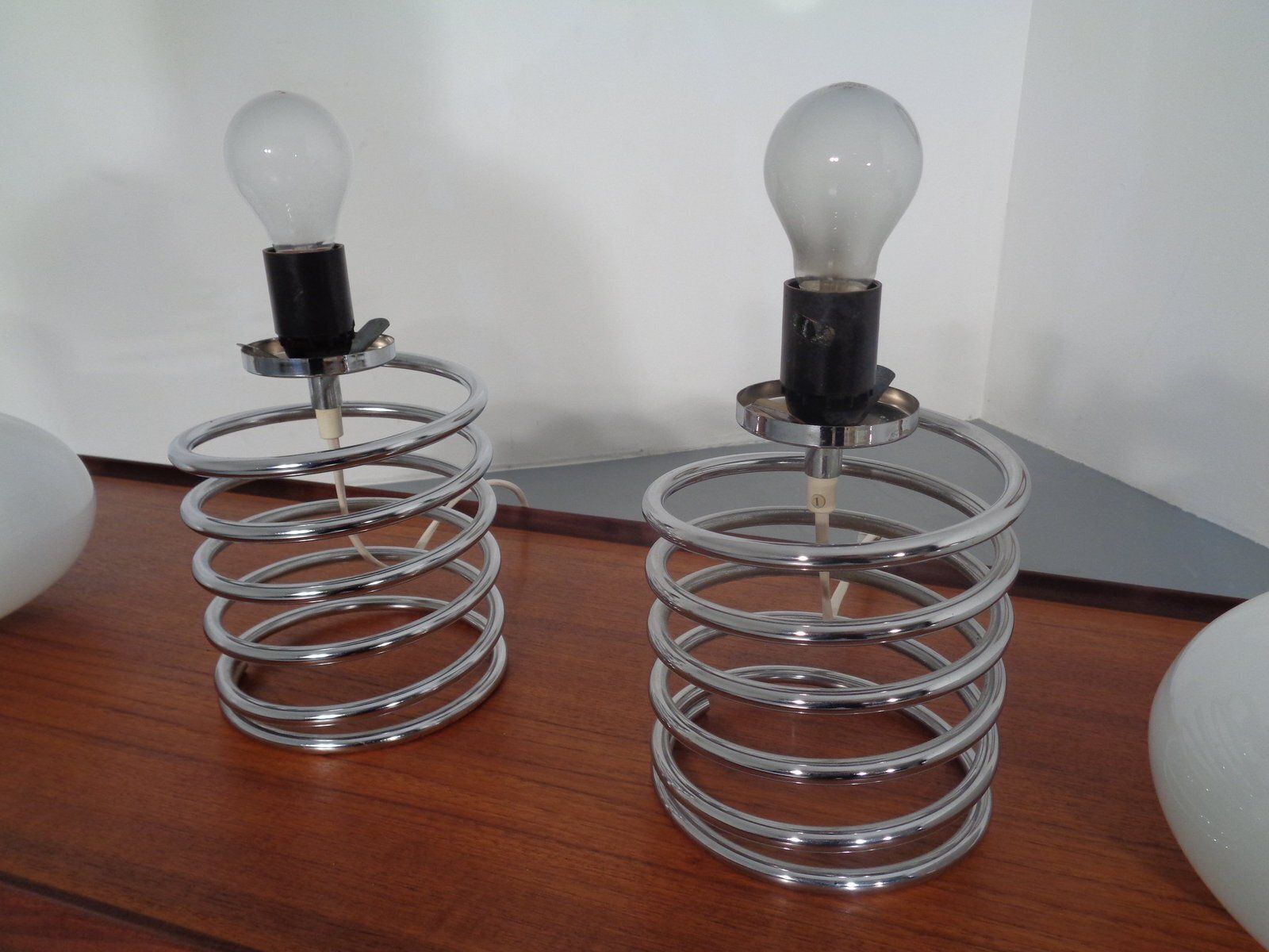 Opaline Glass And Chrome Spiral Table Lamp By Ingo Maurer For Honsel, Germany, 1970s photo vintage