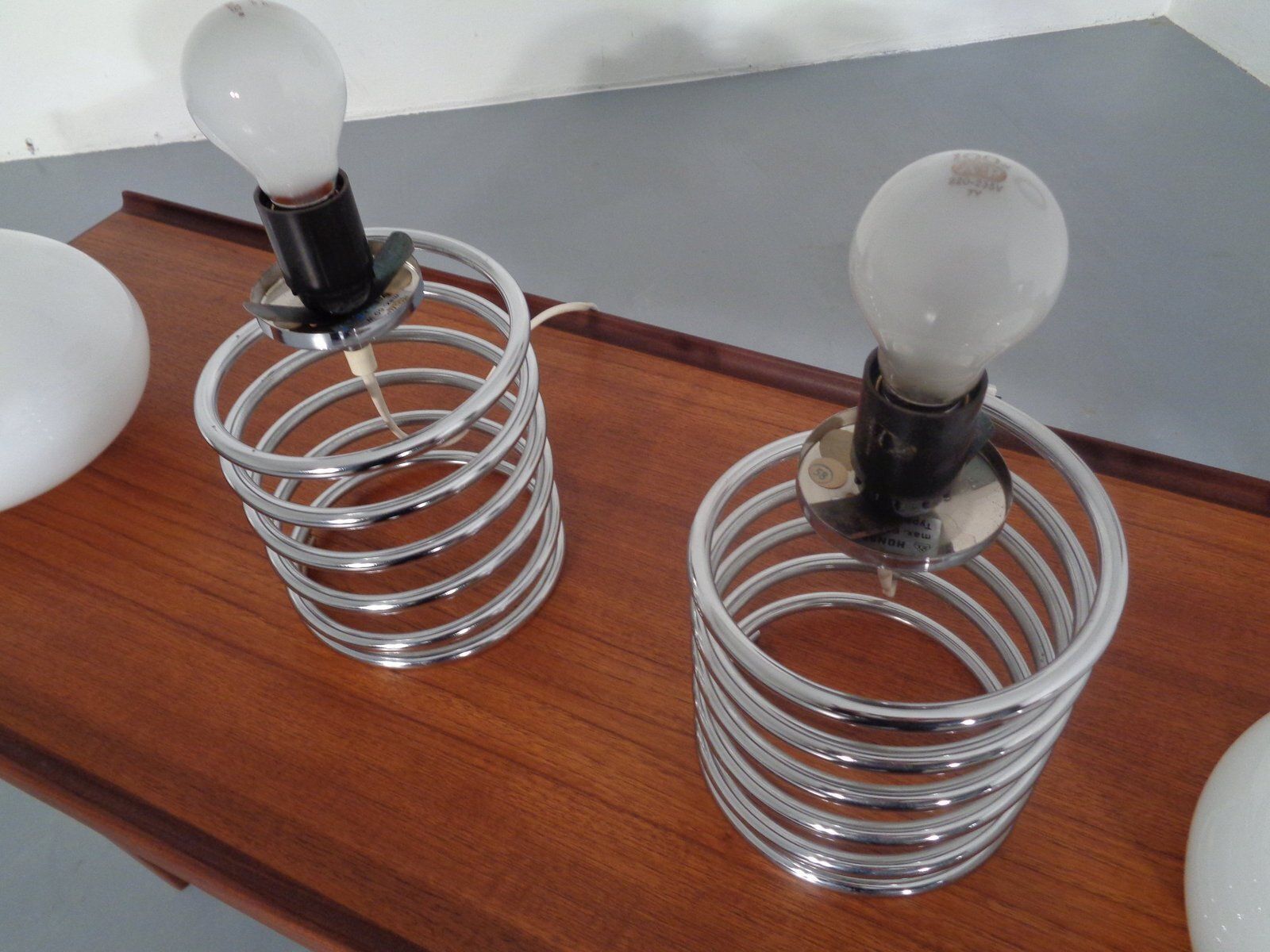 photo for sale Opaline Glass And Chrome Spiral Table Lamp By Ingo Maurer For Honsel, Germany, 1970s