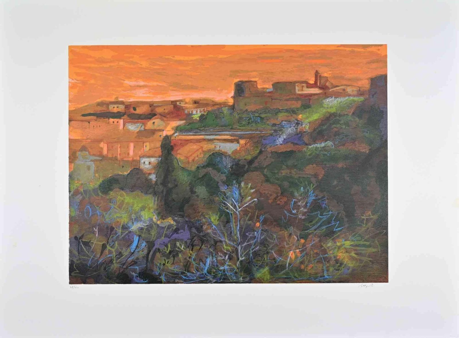 Ugo Attardilandscape At Sunset   Lithograph By Ugo Attardi   1970s1970s