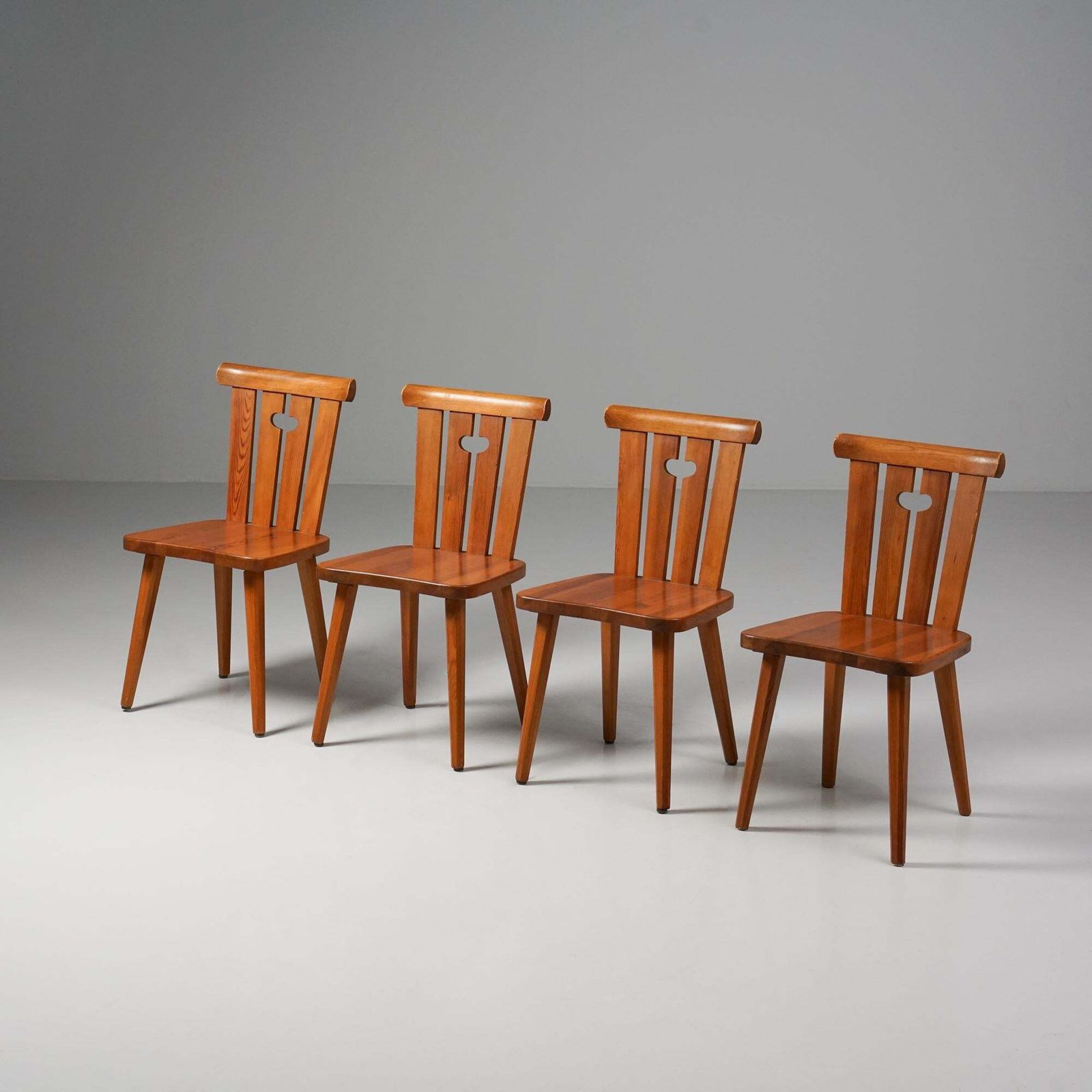 Set Of Four Scandinavian Modern Pine Chairs, Göran Malmvall, Sweden, 1970s photo furniture