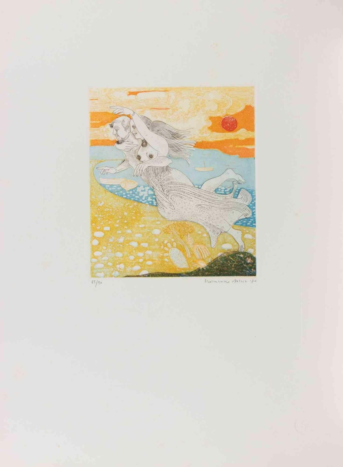 Normanno Sosciacouple In The Air   Etching By Normanno Soscia   19801980