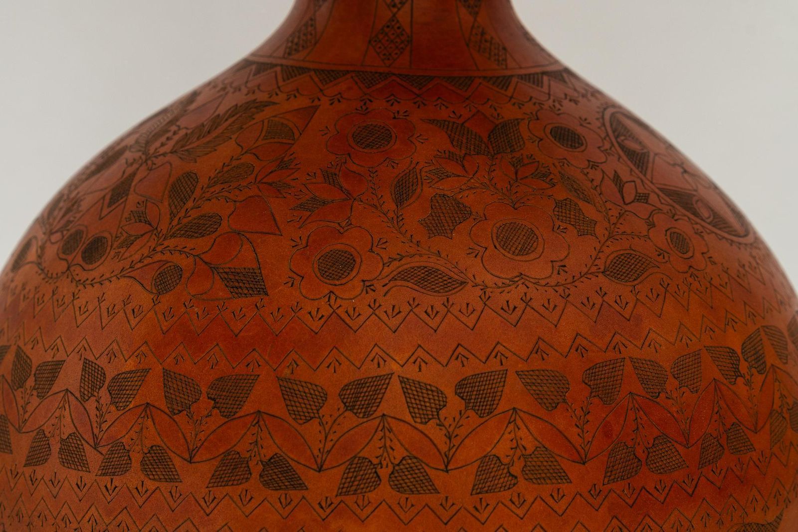 Art Deco Table Lamp With A Sort Of Pumpkin Hand Engraved With Fabric Shade 1920s photo 796.0