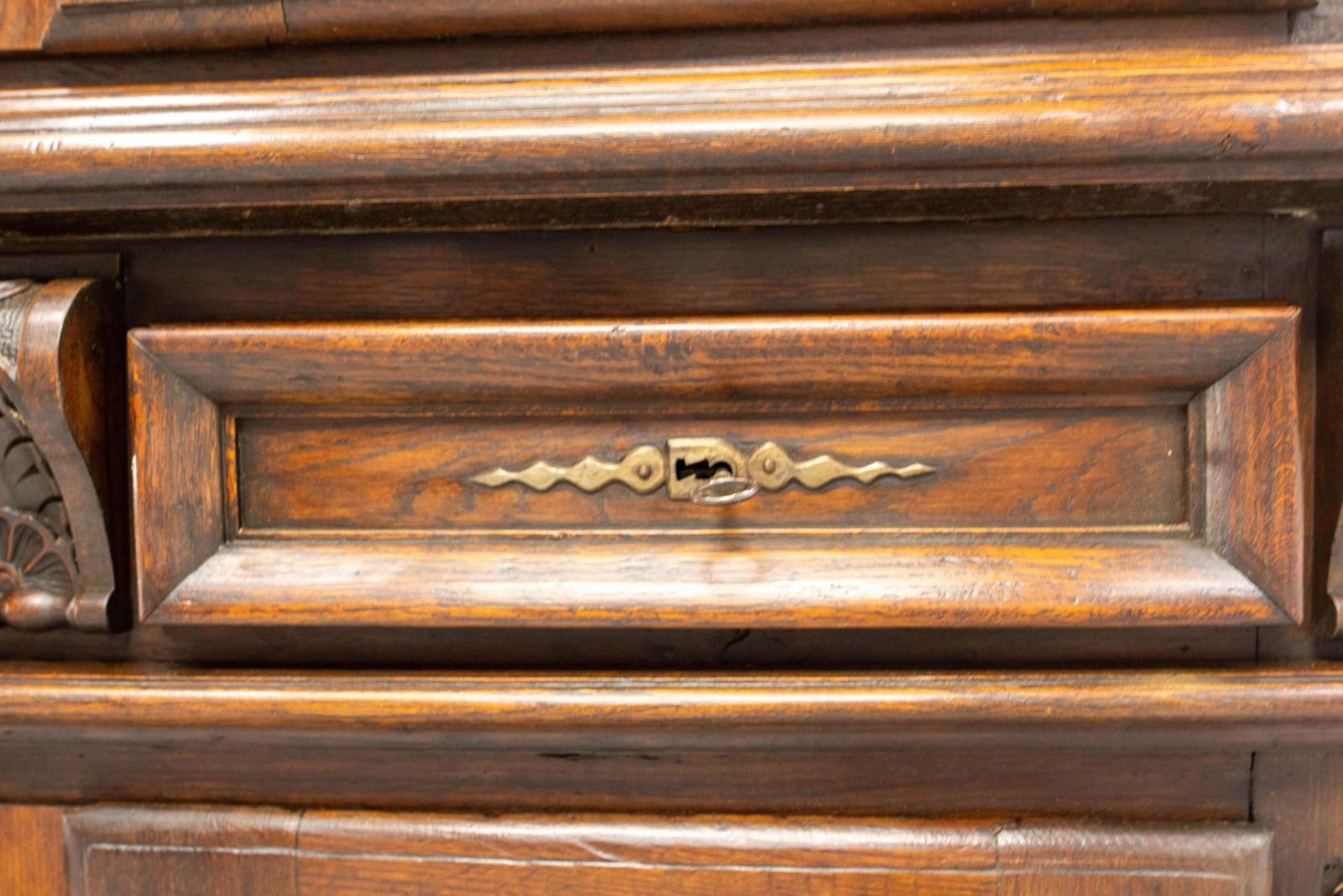 Furniture Spanish Oak Cabinet Deux Corps Buffet Gothic Revival, Late 19th Century photo