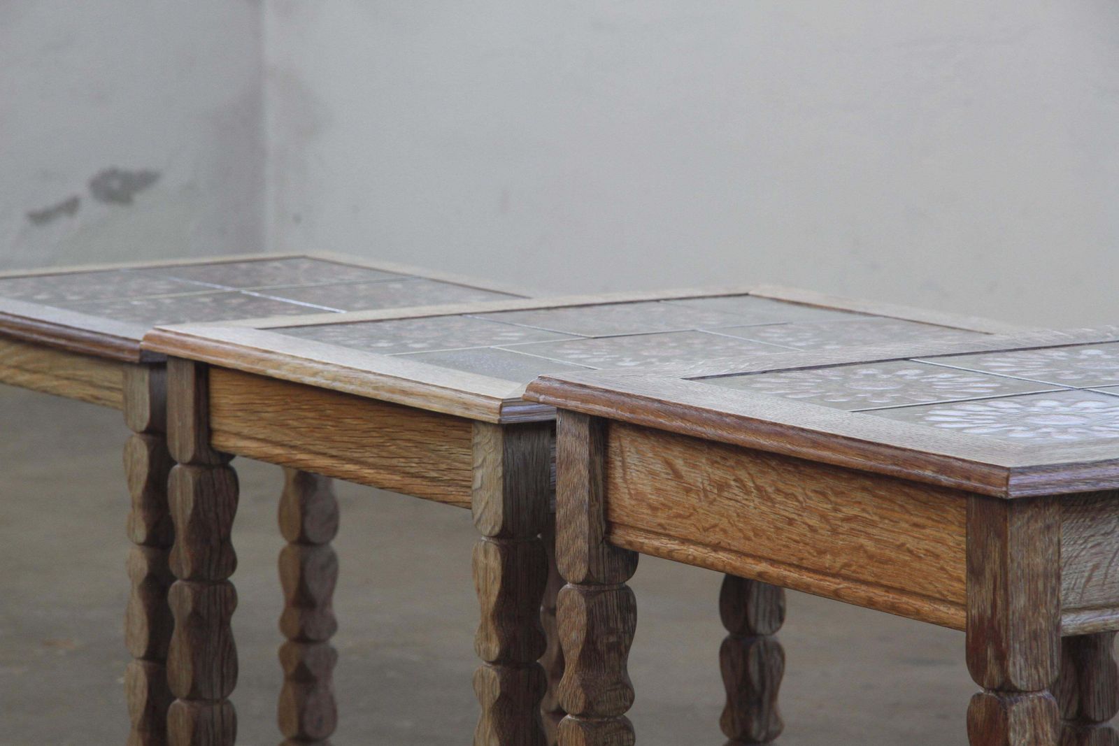 Vintage 60s Danish Brutalist Oak Nesting Tables In The Style Of Henning Kjærnulf photo furniture